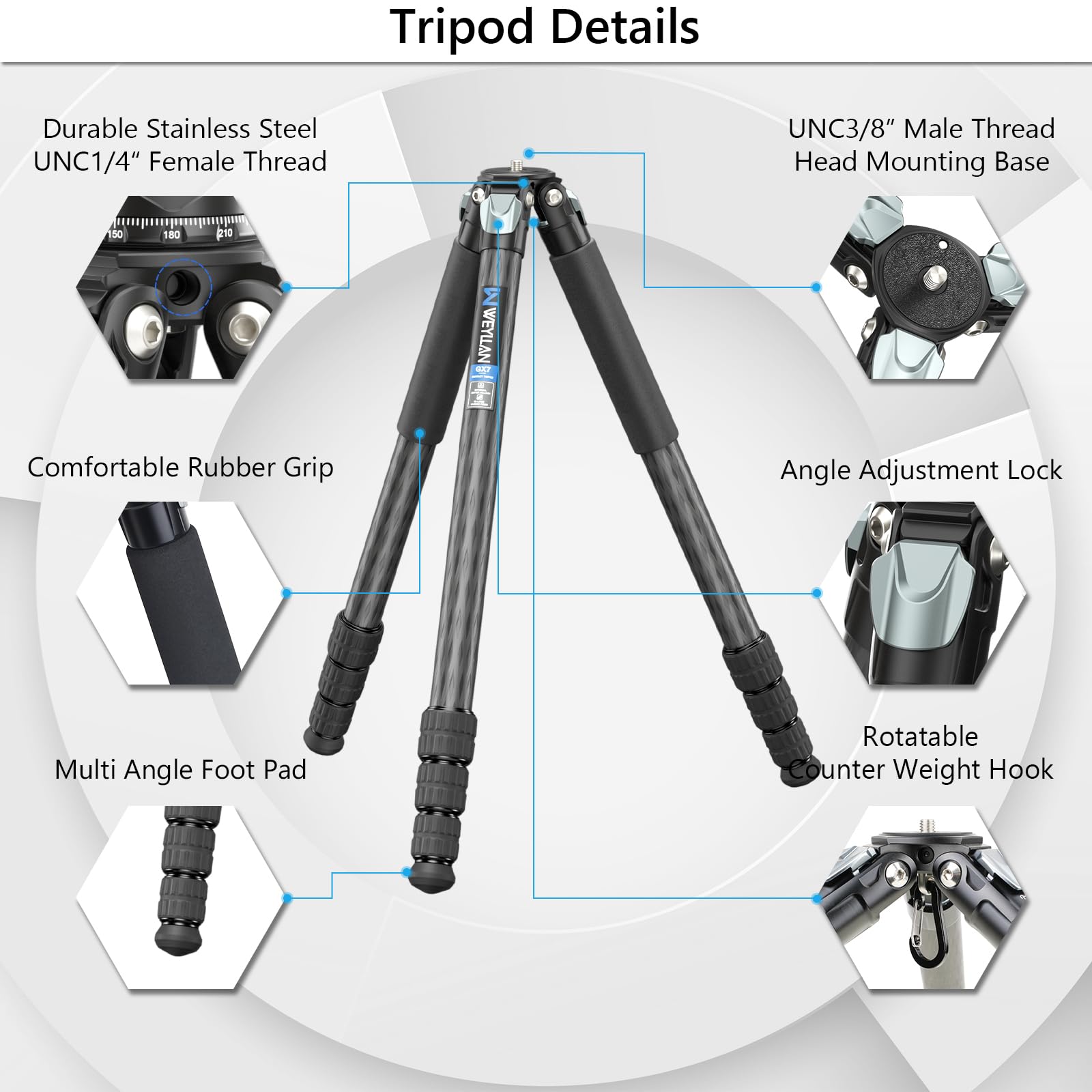 Trípode Profesional Weyllan Fibra de Carbono 81 Pulgadas Cabeza de Bola Bajo Perfil para Cámara Canon Nikon Sony
