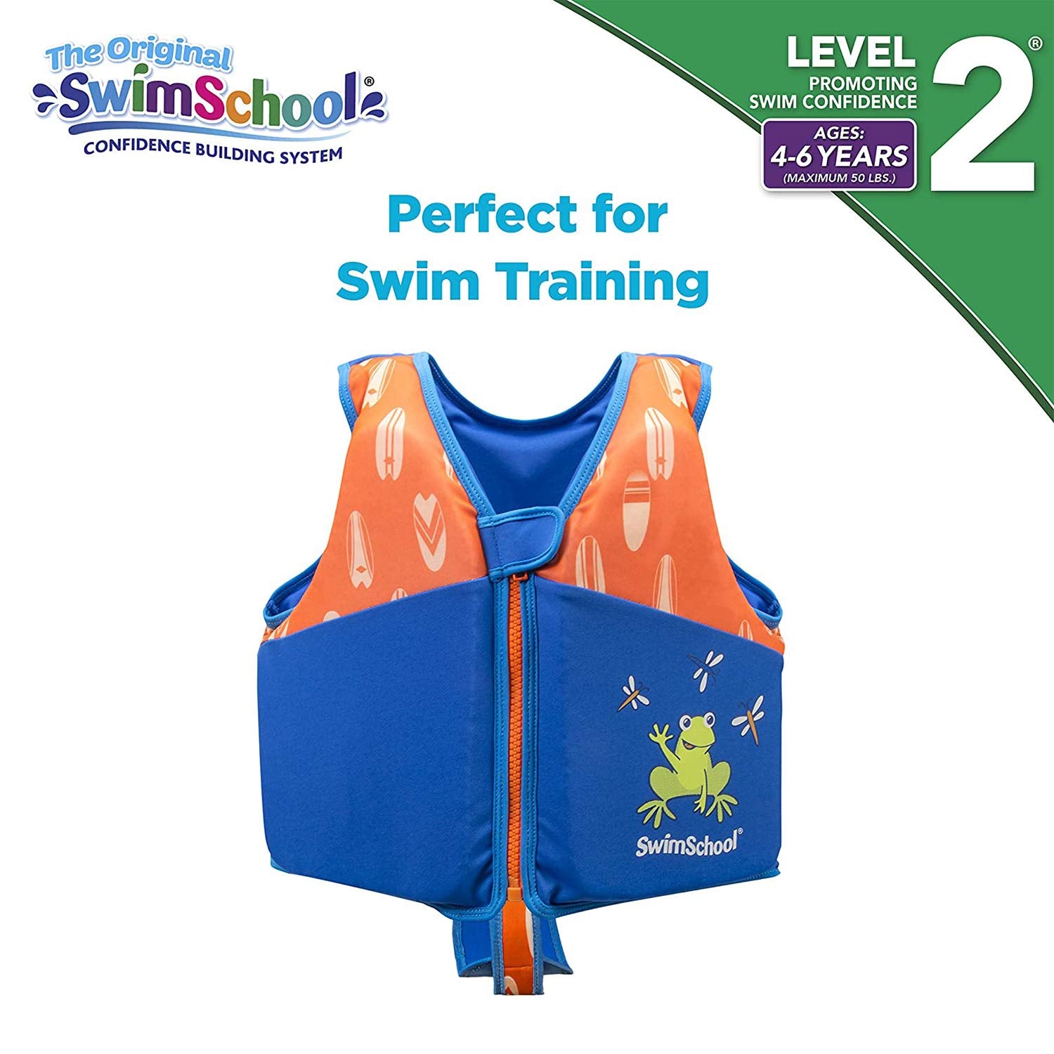 Chaleco de Natación SwimSchool Azul Naranja con Hombros Acolchados para Niños