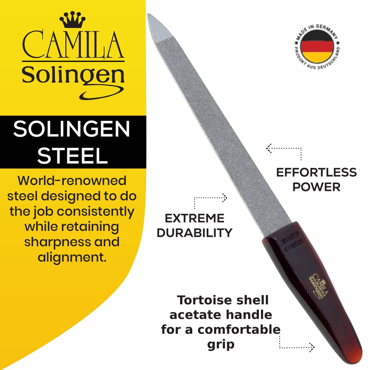 Camila Solingen CS17 2 Pack Professional Sapphire Metal Nail File Pointed for Fingernail and Toenail Care. Double Sided Coarse Fine for Manicure Pedicure. Stainless Steel from Solingen Germany 5 inch