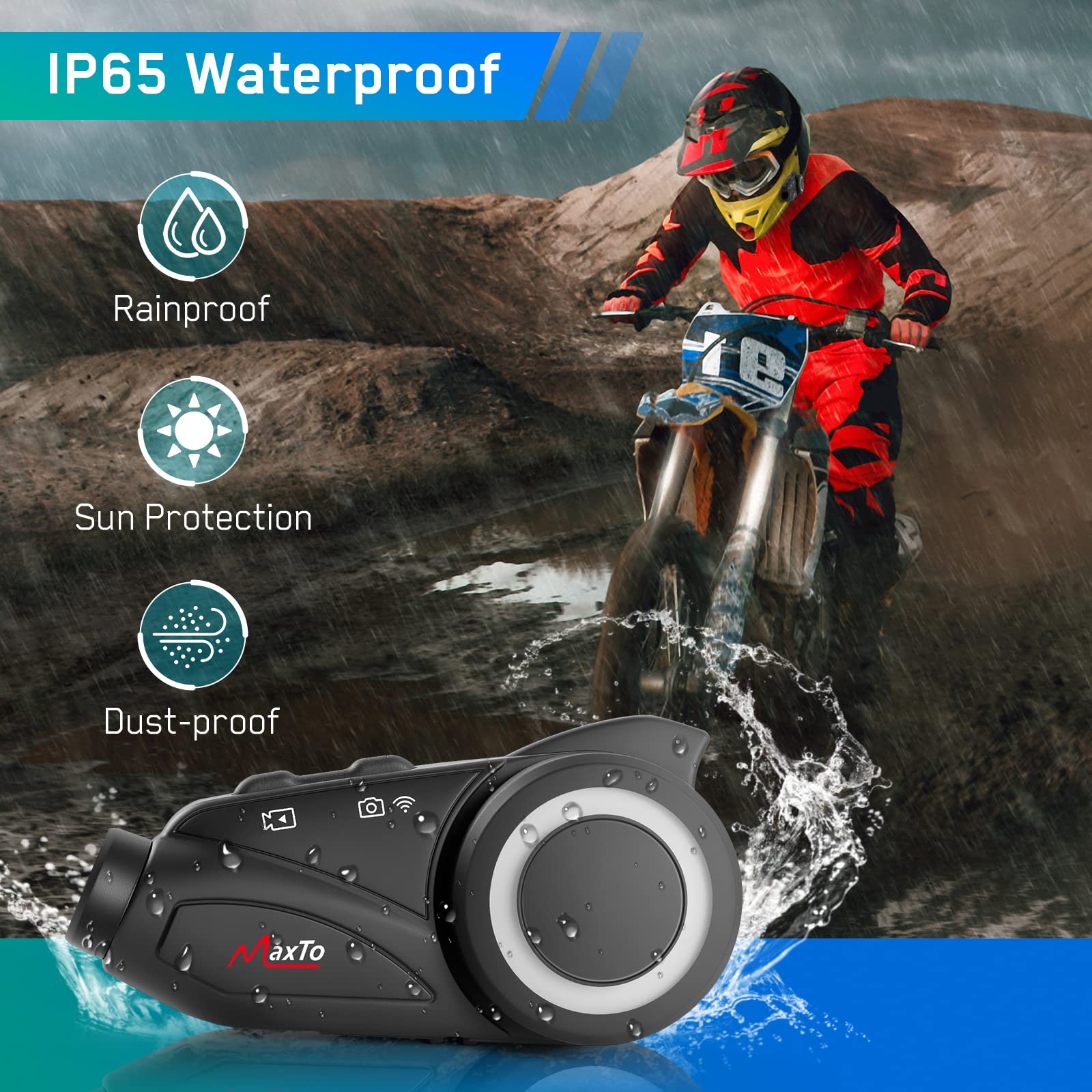 MAXTO - Auriculares Bluetooth para motocicleta con cámara 1080P HD, M3 mejorado 360°, clip ajustable de 6 ciclistas de 99974.4 cm, sistemas de comunicación de motocicleta, intercomunicadores de grupo,