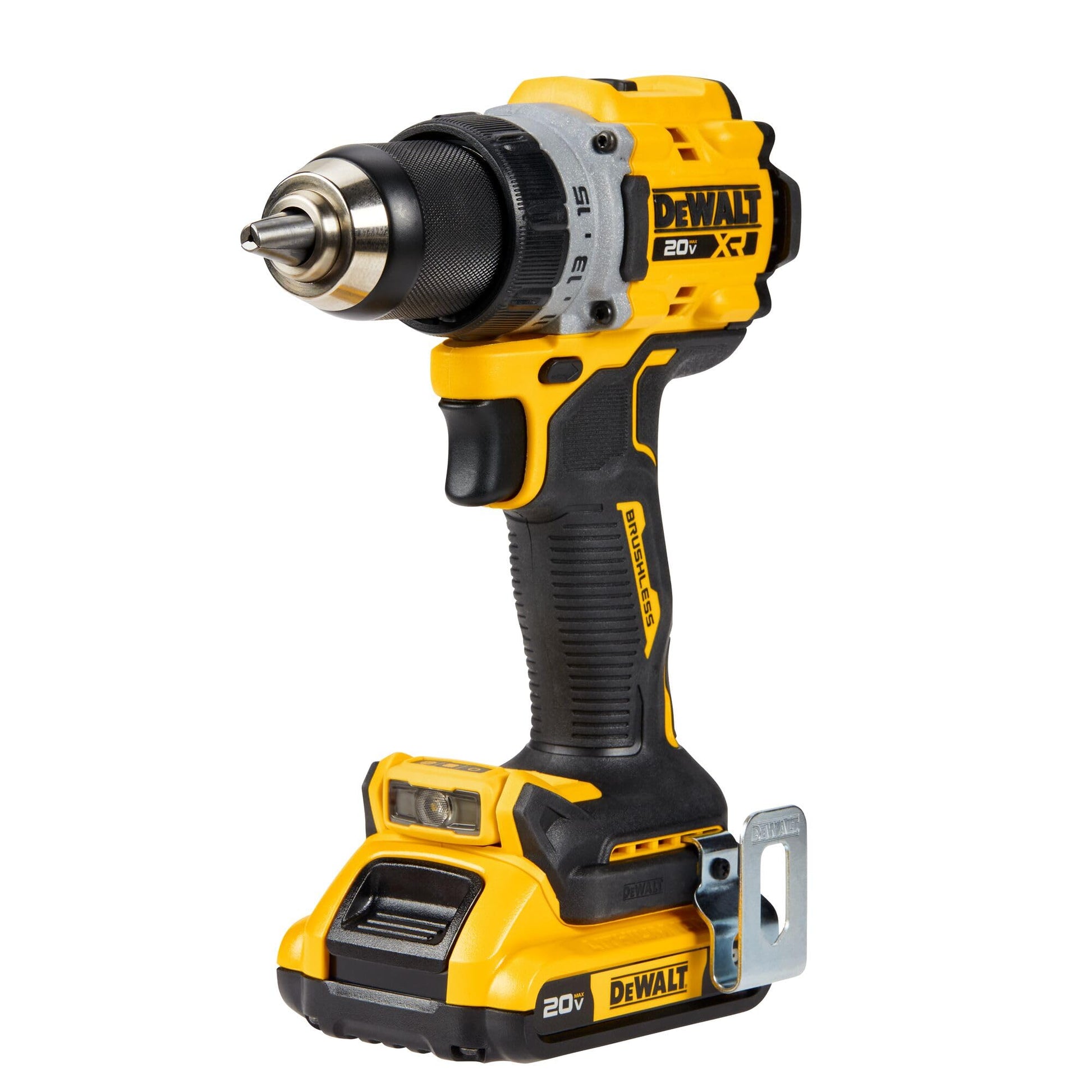 DEWALT 20V MAX* XR® - Kit de taladro/destornillador inalámbrico sin escobillas (DCD800D2), amarillo