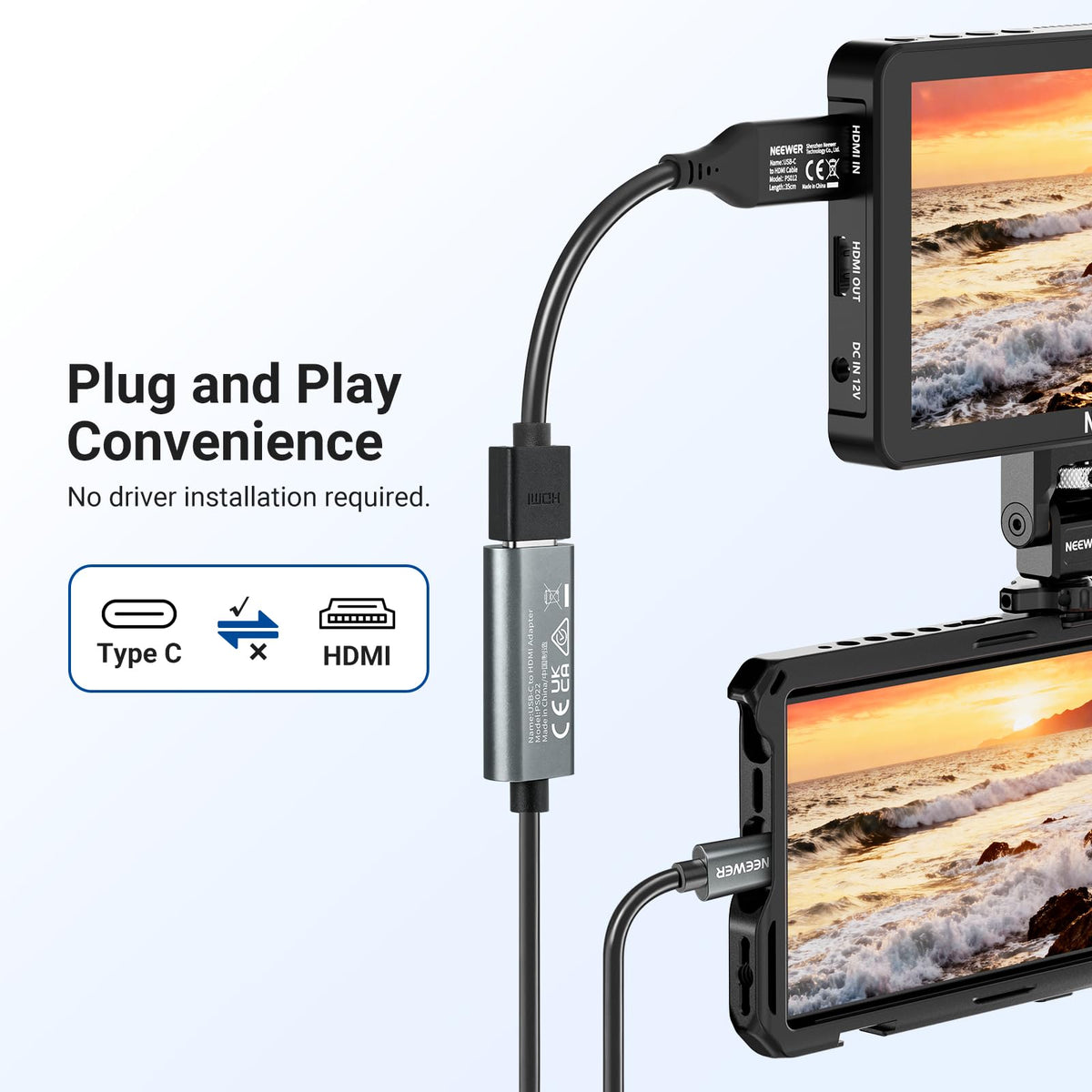 Adaptador USB C a HDMI 4K 60Hz NEEWER Plug&Play Transferencia de Video PS022