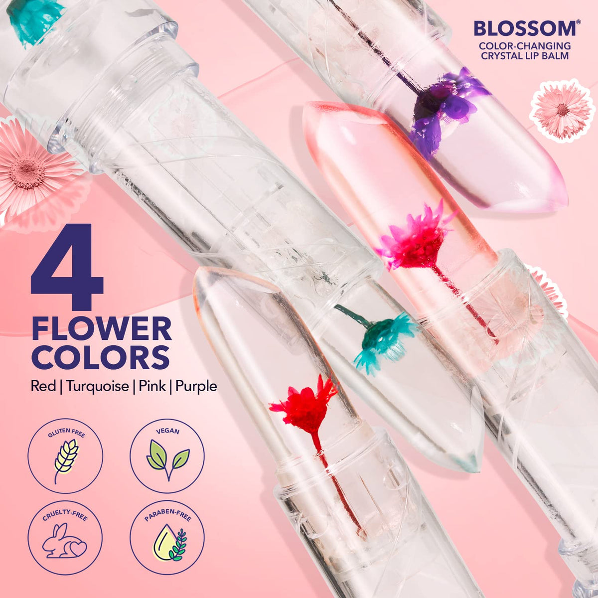 Blossom Crystal Lip Balm - Color Changing - Pink