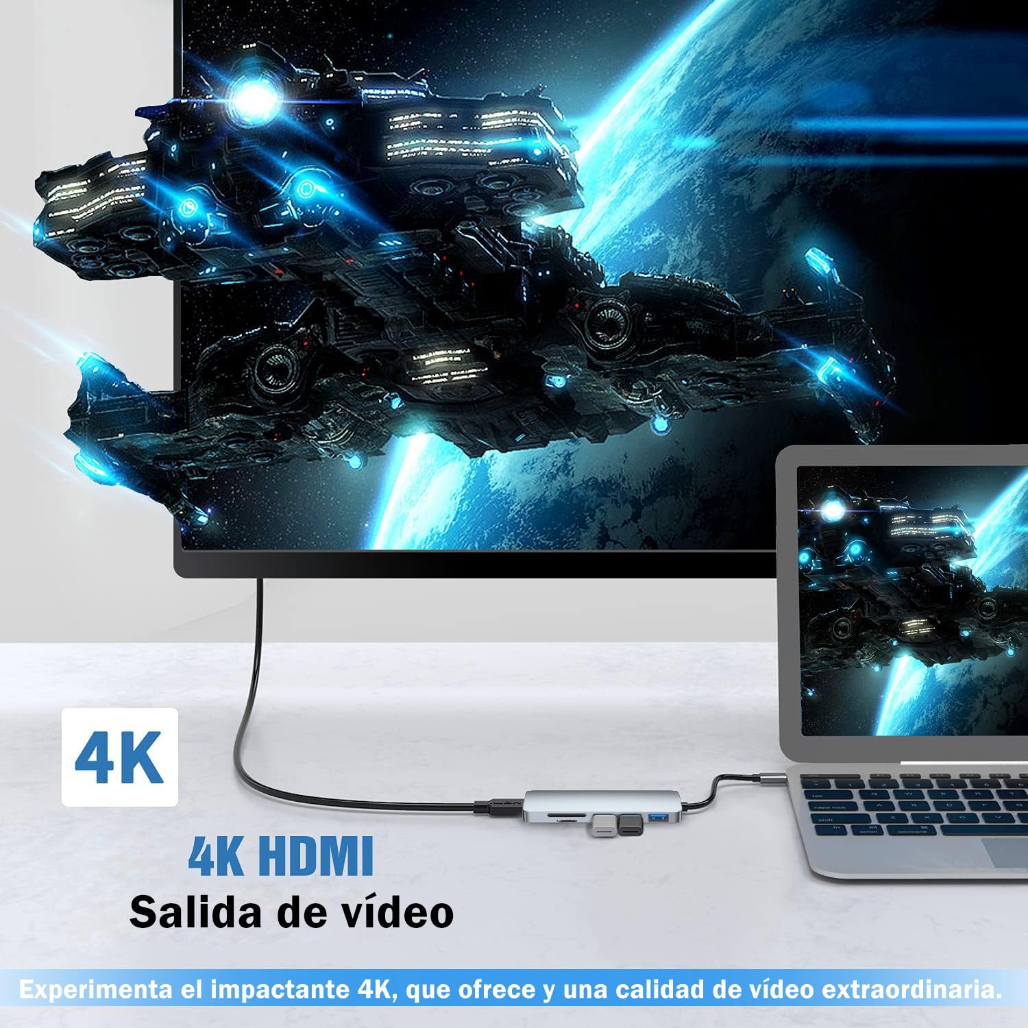 Hub USB C 6 en1, Adaptador Multipuerto USB C para MacBook Pro, USB C Hub a HDMI 4K con 3 Puertos USB Lector de Tarjetas SD/Micro SD Compatible con MacBook Air, iPad Pro, XPS y Más Dispositivos Tipo C