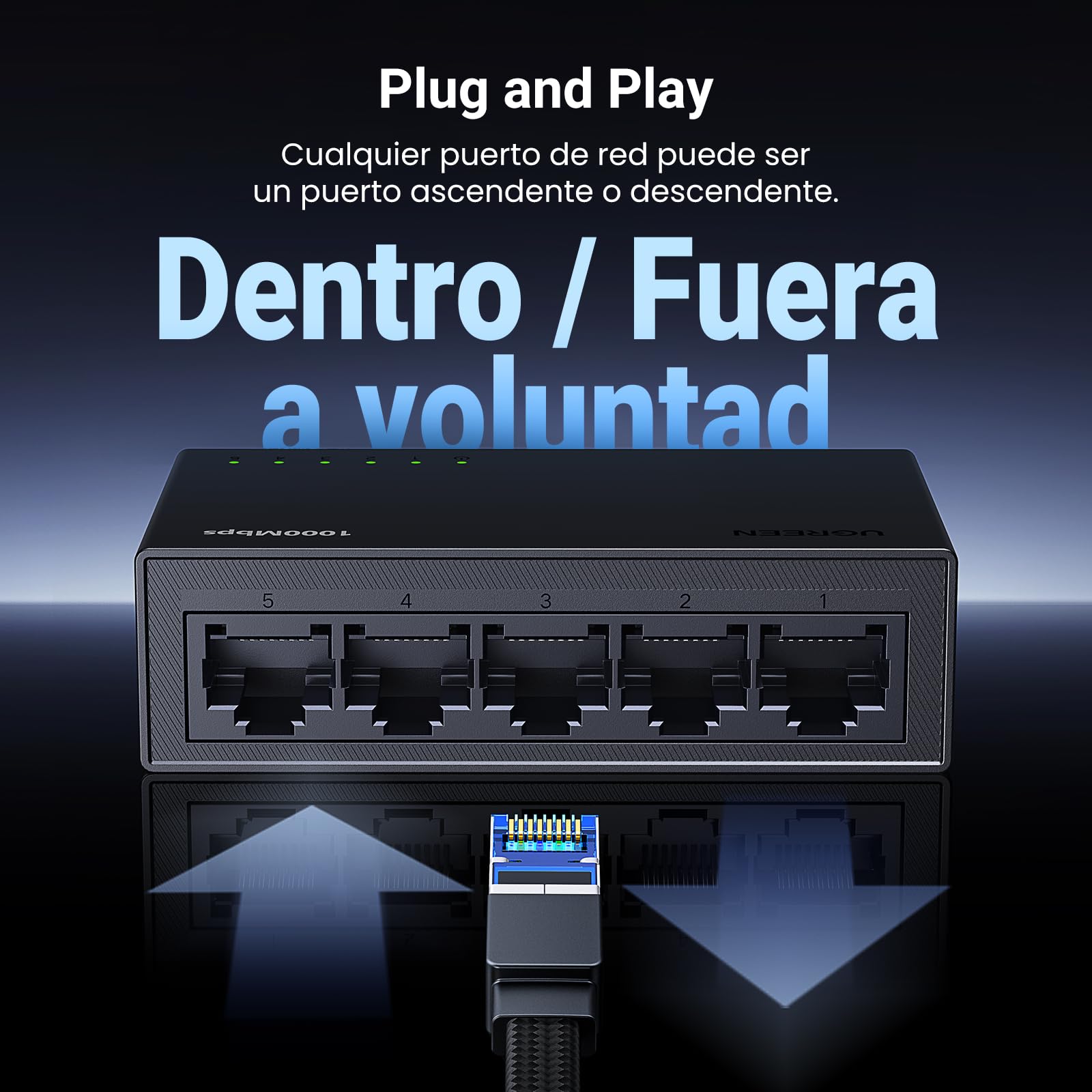 UGREEN Conmutador Ethernet , Divisor Ethernet Gigabit de Alta Velocidad de 5 Puertos, Divisor de Internet para Escritorio y Montaje en Pared, Conmutador LAN Plug & Play para TV/Laptop