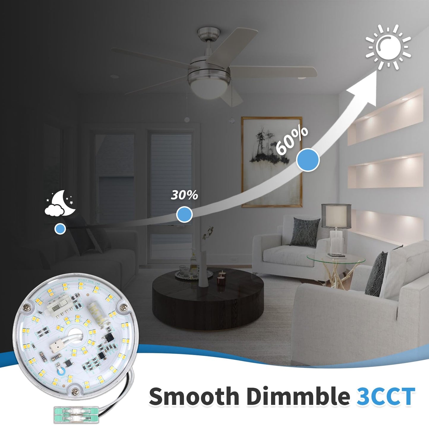 Ventilador de Techo 4 Pulgadas LED 18W 3CCT 1800 Lúmenes 120V CRI90 Reemplazo de Luz