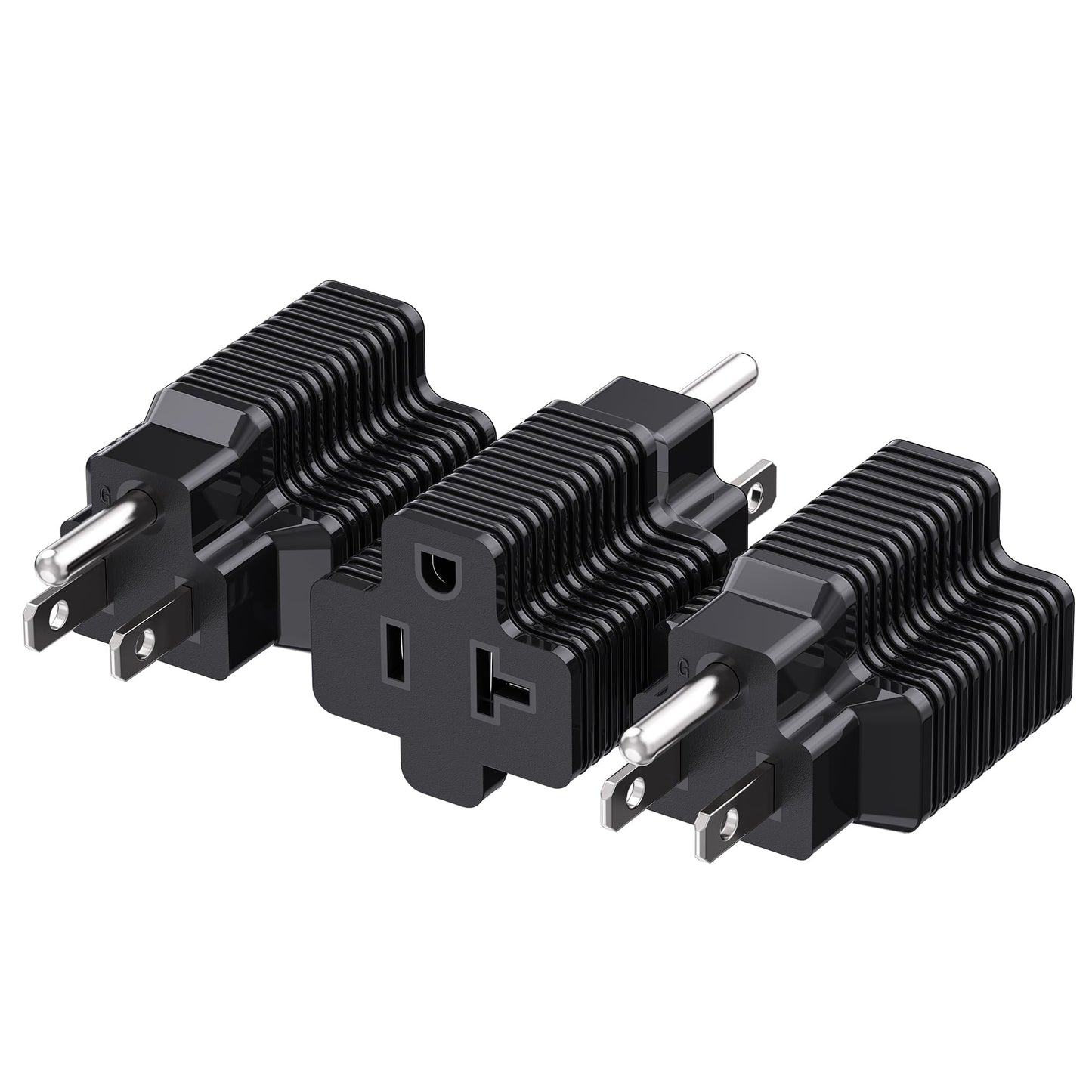 Cable Matters Paquete de 3 Enchufe Adaptador de 15 amperios a 20 amperios, Adaptador de Enchufe de 20 amperios a 15 amperios (NEMA 5-15 a 5-20R) en Negro