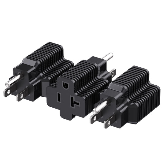 Cable Matters Paquete de 3 Enchufe Adaptador de 15 amperios a 20 amperios, Adaptador de Enchufe de 20 amperios a 15 amperios (NEMA 5-15 a 5-20R) en Negro