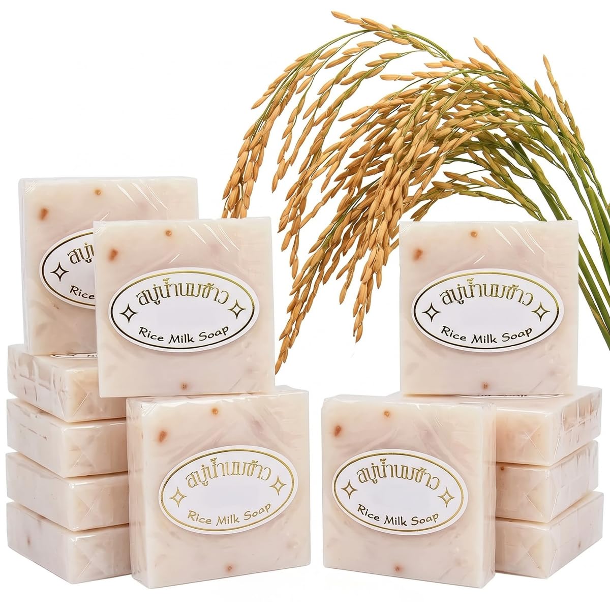 UNIVERSOENLÍNEA.COM Paquete 12 Jabónes Tailandés De Arroz Hecho A Mano Colágeno Vitamina E Blanqueamiento Hidratante Baño Piel Limpiadora Jabón De Leche