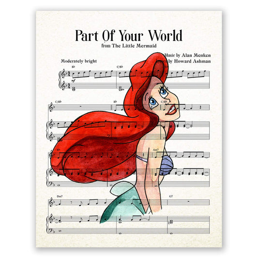 AtoZStudio Ariel Princess Poster // Nursery Wall Art Print // Music Sheet Picture // Baby Girl Room Decor // Birthday Gift // Artwork // Party Decoration // Baby Shower (8x10, Ariel)