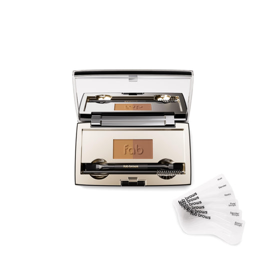 Kit Profesional para Cejas Fab Brows Duo – Polvo para Cejas Chocolate, Plantillas, Brocha y Espejo | Maquillaje de Cejas a Prueba de Agua y Larga Duración
