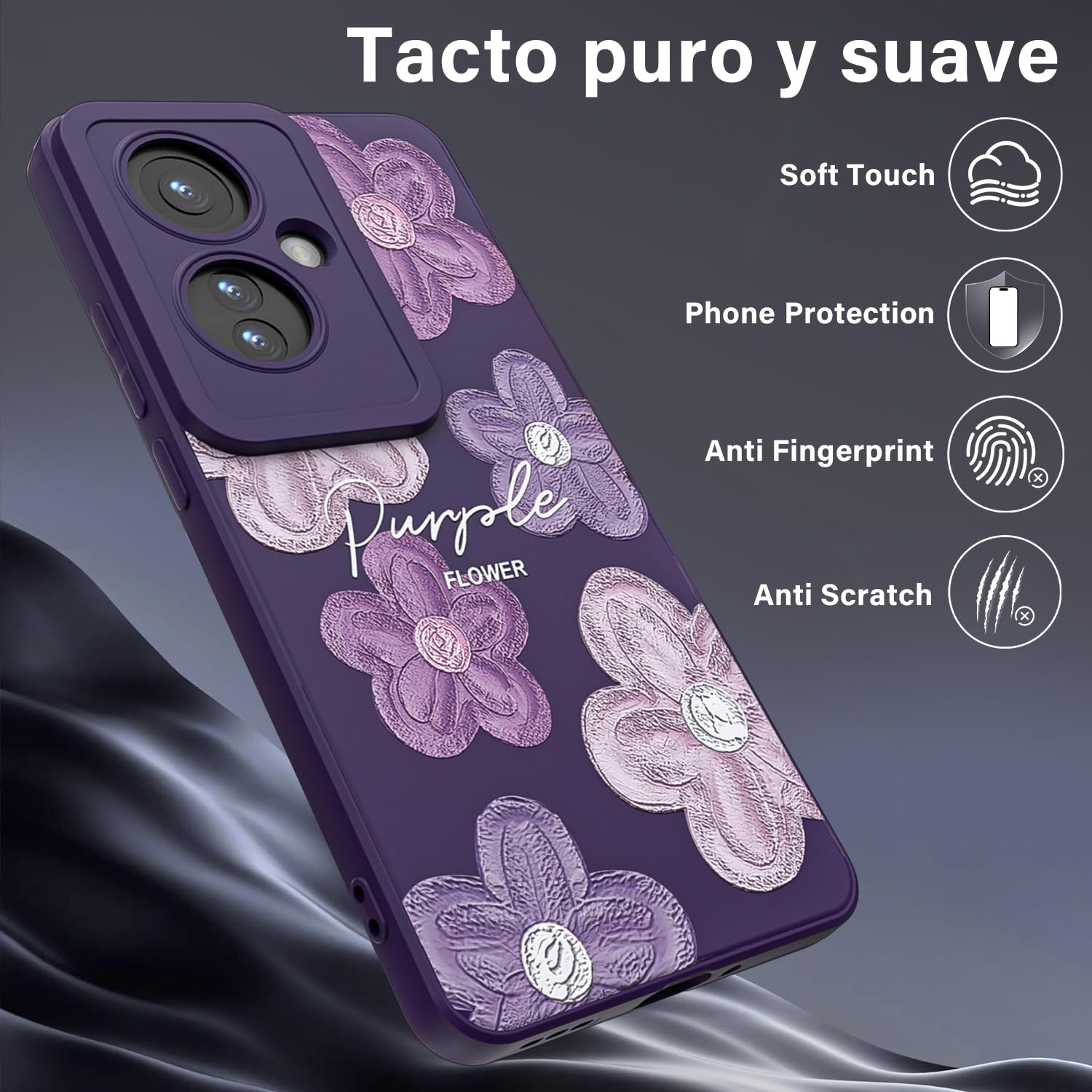 Threehao Funda para OPPO Reno 11F Case Uso Rudo, Ultra Delgado Flexible Púrpura Suave TPU Silicona Carcasa con Moda Aesthetic Dibujos Flores, Antigolpes Anti-arañazos Protectora