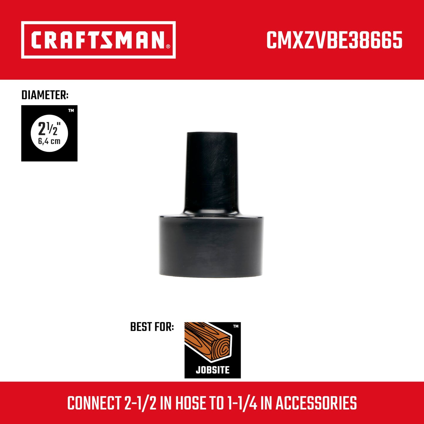 CRAFTSMAN CMXZVBE38665 2-1/2" a 1-1/4" Adaptador para mangueras y accesorios de aspiradora húmedo/seco