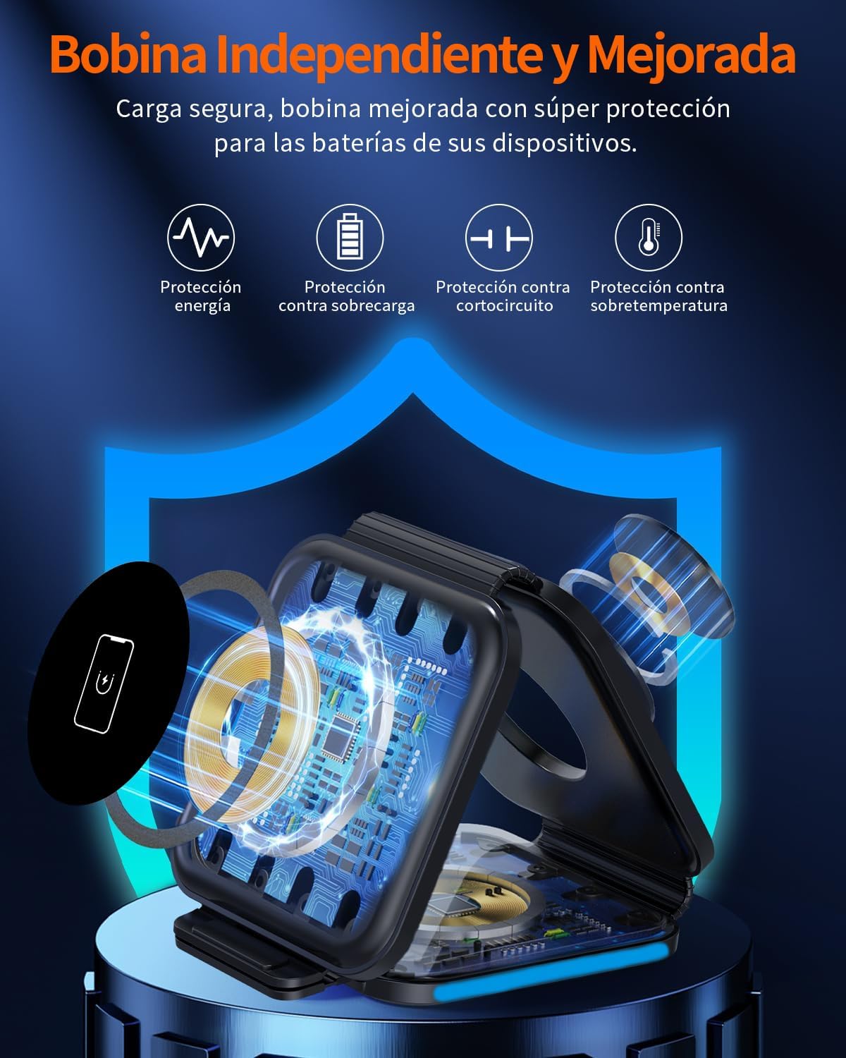 Blackultra Cargador Inalámbrico 3 en 1 15W Cargador Induccion Magnética Cargado Inalámbrico Compatible con iPhone 16 Pro MAX Plus 15 14 13 12 para Apple Watch,AirPods