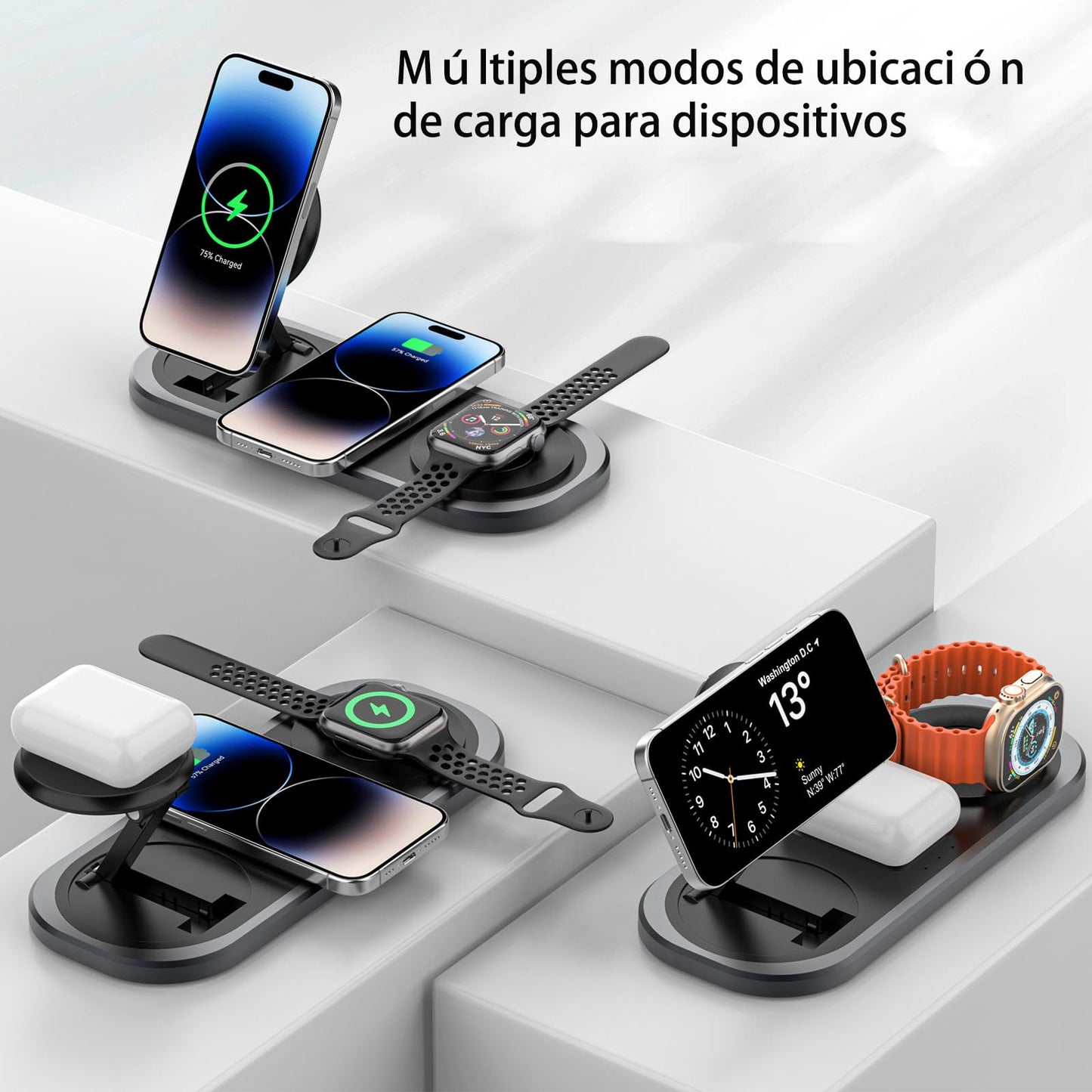 Cargador inalámbrico 3 en 1, estación de carga plegable para Magsafe para iPhone 16/15/14/13/12/Pro Max/Pro/Mini/Plus, para Apple Watch 10/9/8/7/SE/6/5/4/3/2/1/Ultra2/Ultra, para AirPods pro/2/3/4