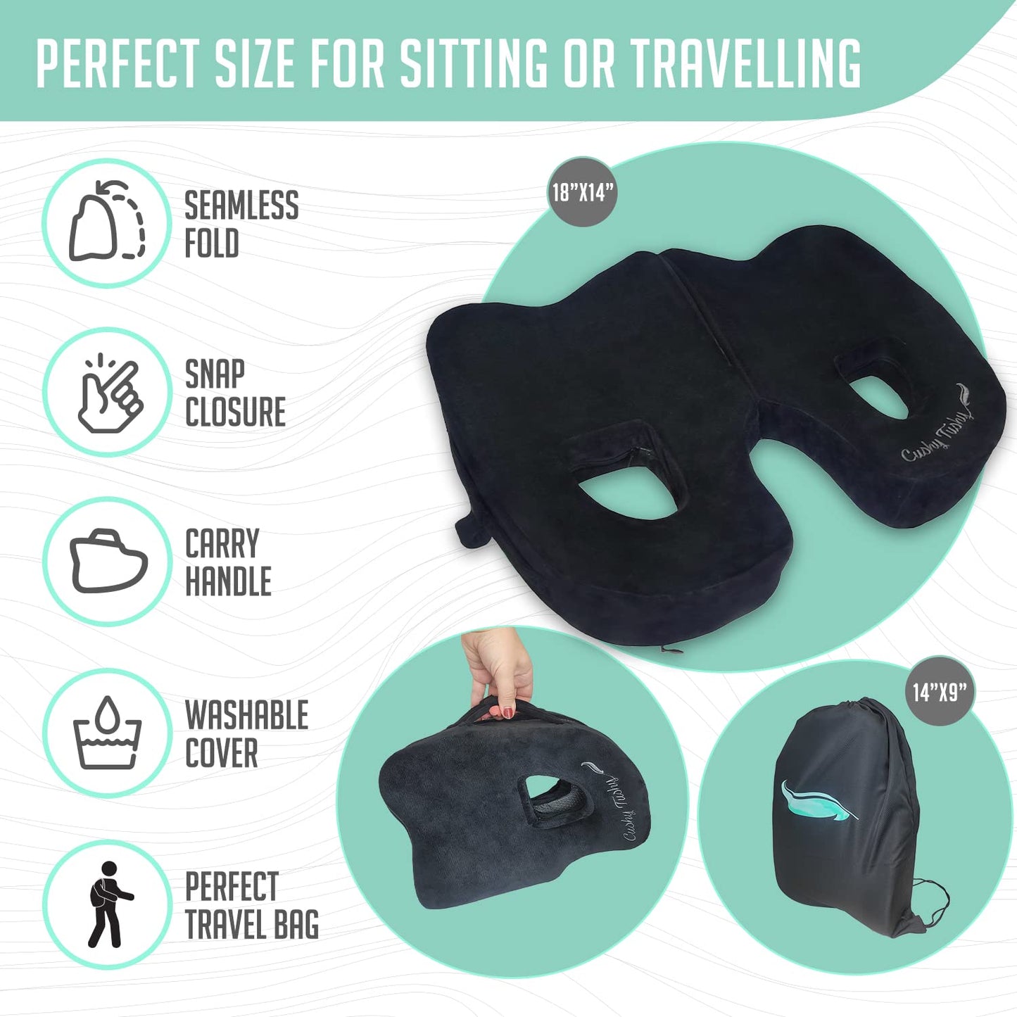 Cushy Tushy Cojín Plegable de piriformis de Alta Calidad, cojín de piriformis y Alivio del Dolor ciático, para Uso en casa y Oficina, Perfecto para Viajes o Conducir, cojín piriformis