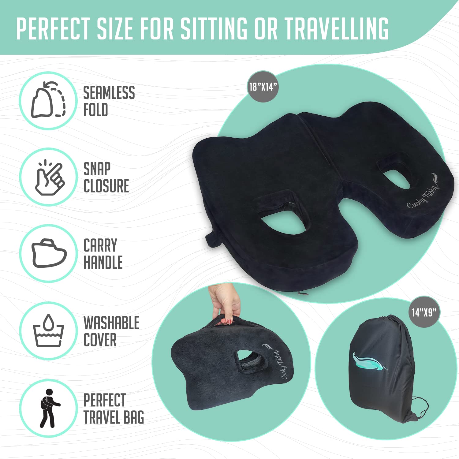 Cushy Tushy Cojín Plegable de piriformis de Alta Calidad, cojín de piriformis y Alivio del Dolor ciático, para Uso en casa y Oficina, Perfecto para Viajes o Conducir, cojín piriformis