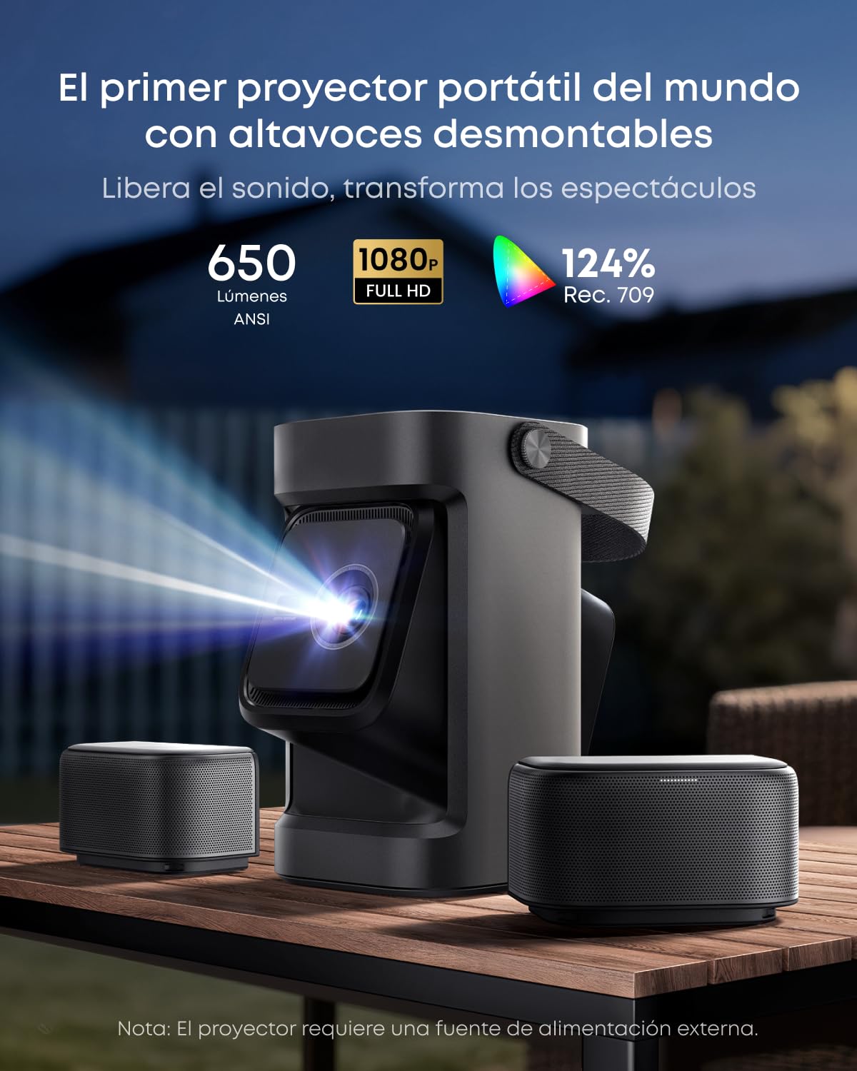 Soundcore Nebula P1 Proyector Portatil GTV con Altavoces Desmontables, 650 Lúmenes ANSI, Resolución 1080P, Sonido Envolvente 2.0 de 20W, Dolby Audio, Gimbal Integrado, Pantalla de hasta 180"
