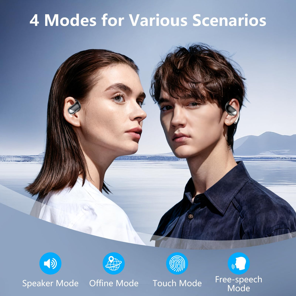 Auriculares Inalámbricos de Conducción Ósea con Ganchos Negros y Funda de Carga LED