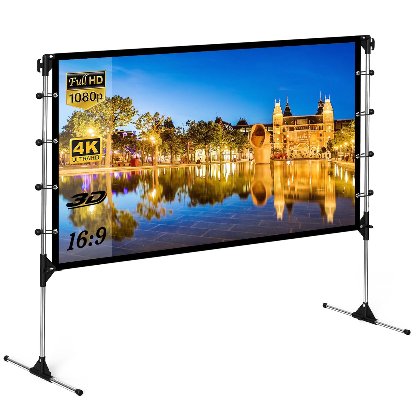 NIERBO Pantalla de proyector con Soporte 120 Pulgadas Pantalla de proyección de películas 16:9 4k HD retroproyección Frontal con Bolsa para Cine en casa al Aire Libre Backyard Movie