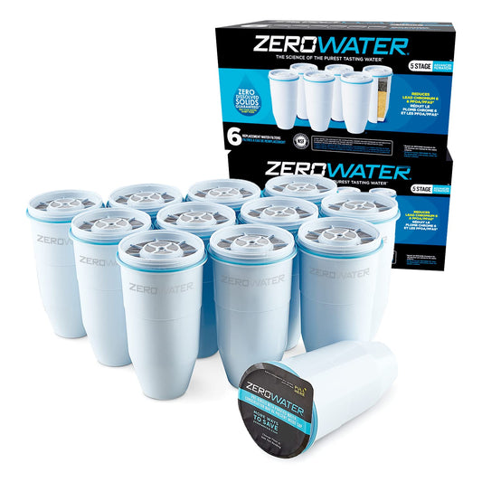 Filtro de Repuesto ZeroWater Blanco 5 Etapas 0 TDS Certificado IAPMO Paquete de 12