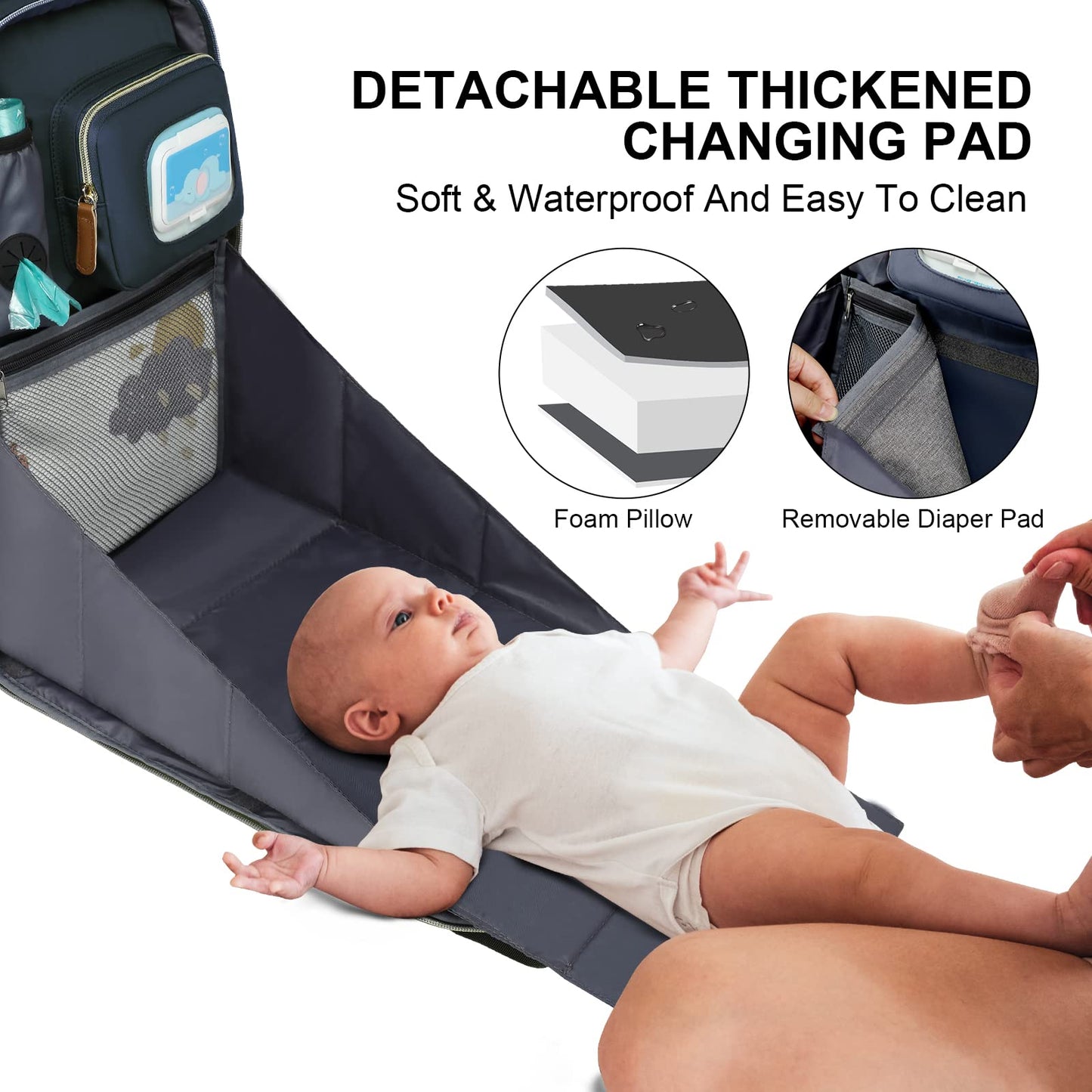 WITSTEP - Mochila para pañales con estación de cambio, organizador de pañales para bebés, para mamás, papás, bolsas grandes para cambiar de bebé, Azul, Bolsa de pañales con cambiador