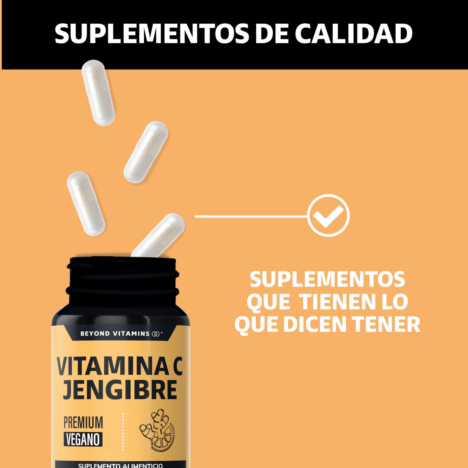 Beyond Vitamins | Vitamina C potenciada con antioxidantes y anti-inflamatorios, Jengibre, Equinácea, Ajo, Orégano, Zinc y Vitamina D3, Cápsulas veganas (60 Cápsulas)