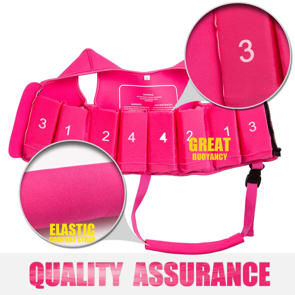 Genwiss Baby Girl Swim Vest Toddler Swim Vest for Age 18 Months - 2 Years Baby Toddler Fit 20-28 lbs, Size Small, Pink