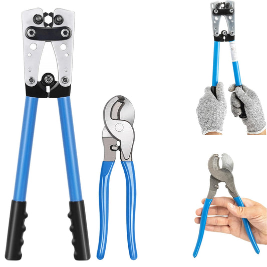 Herramienta de crimpado de cable de bateria, Crimpadora de Cable de Bateria con Cortador de Cables, Herramienta de crimpado para terminales de alambre resistentes de 8, 6, 4, 2, 1, 1/0 AWG