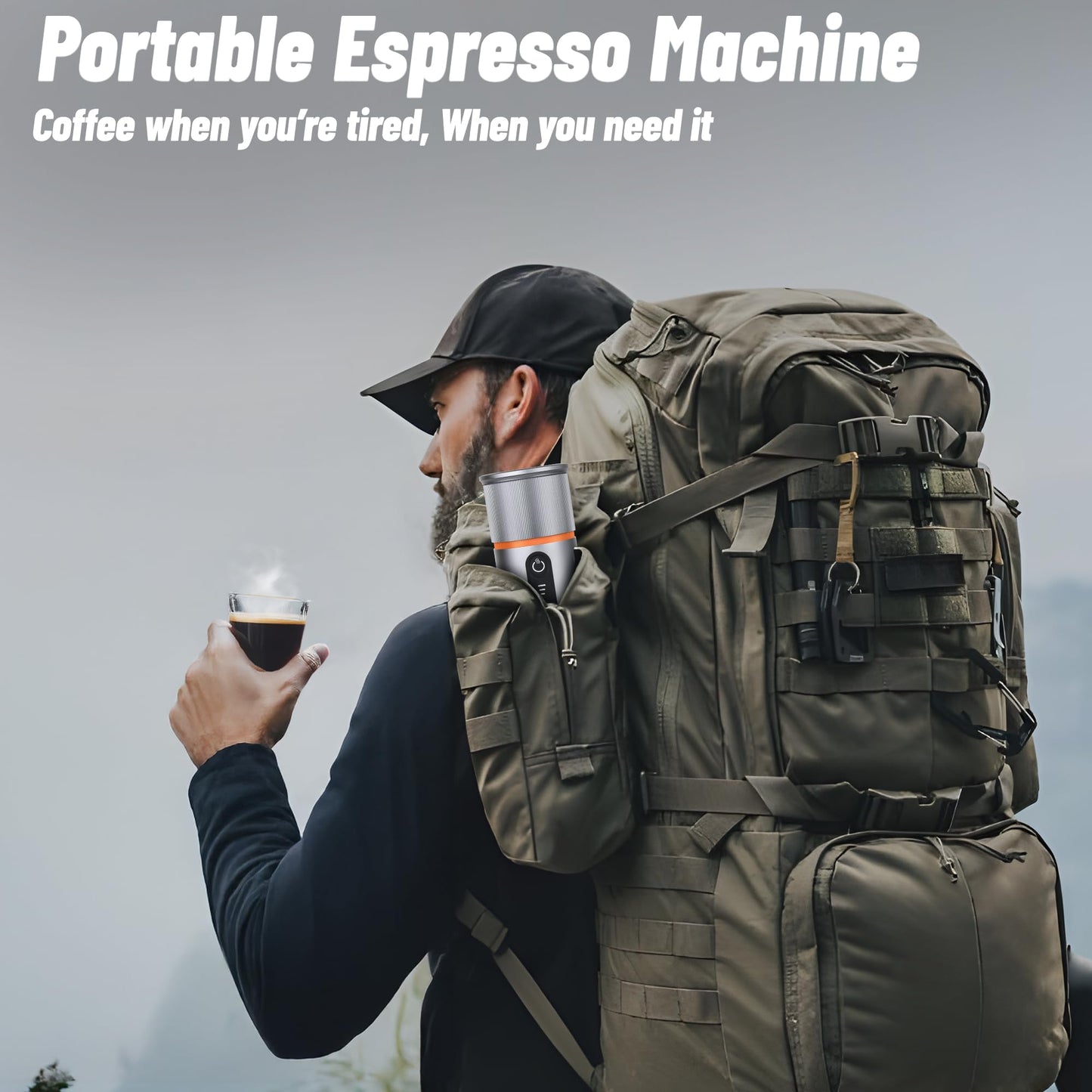 COTGCO - Cafetera portátil para viajes: cafetera portátil, autocalentamiento, haz 8 tazas de café de una sola carga, café en cualquier momento, compatible con cápsulas Nespresso, color gris