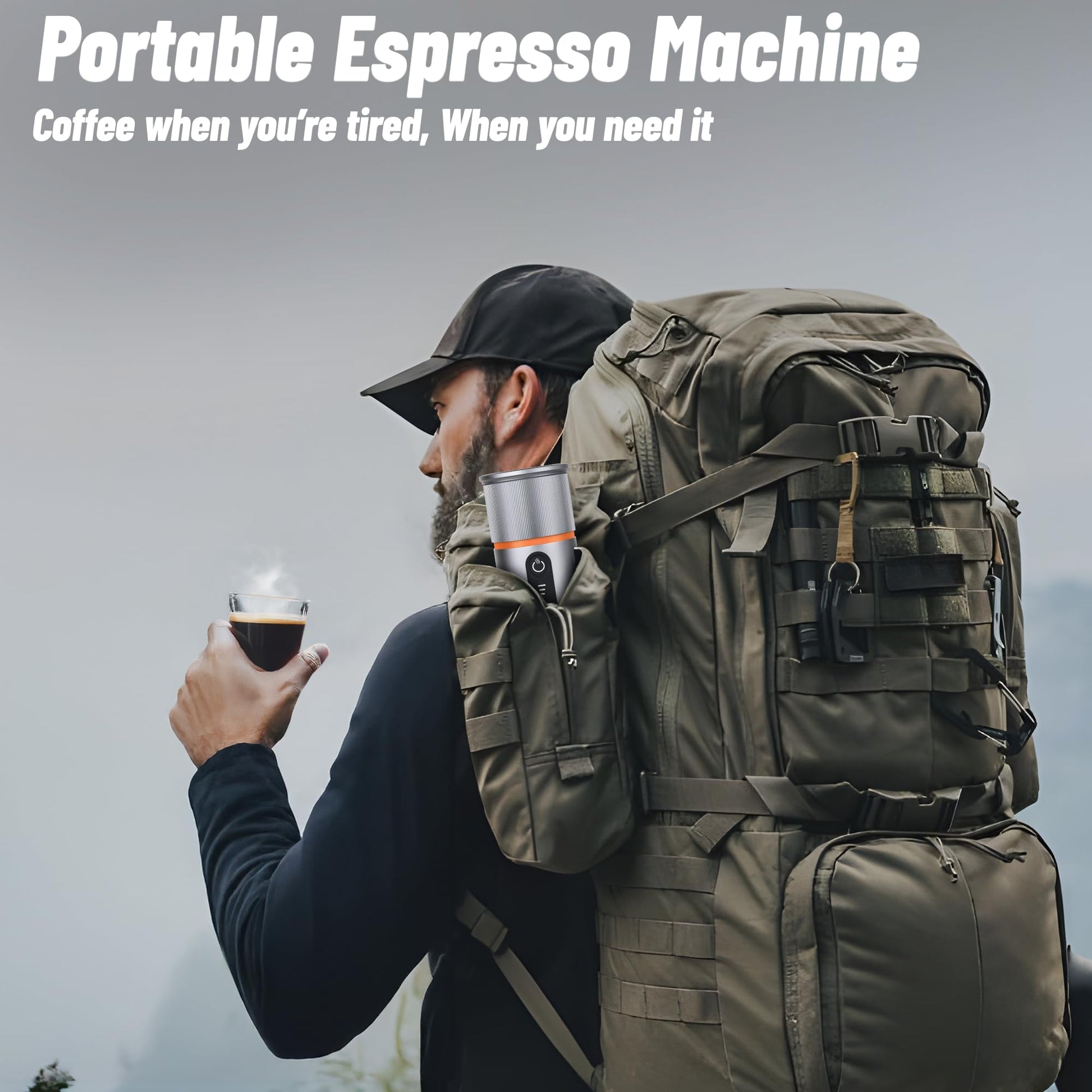 COTGCO - Cafetera portátil para viajes: cafetera portátil, autocalentamiento, haz 8 tazas de café de una sola carga, café en cualquier momento, compatible con cápsulas Nespresso, color gris