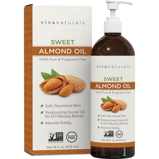 Viva Naturals Sweet Almond Oil 16 fl oz, 100% Pure and Hexane Free, Ideal for Skin and Hair
