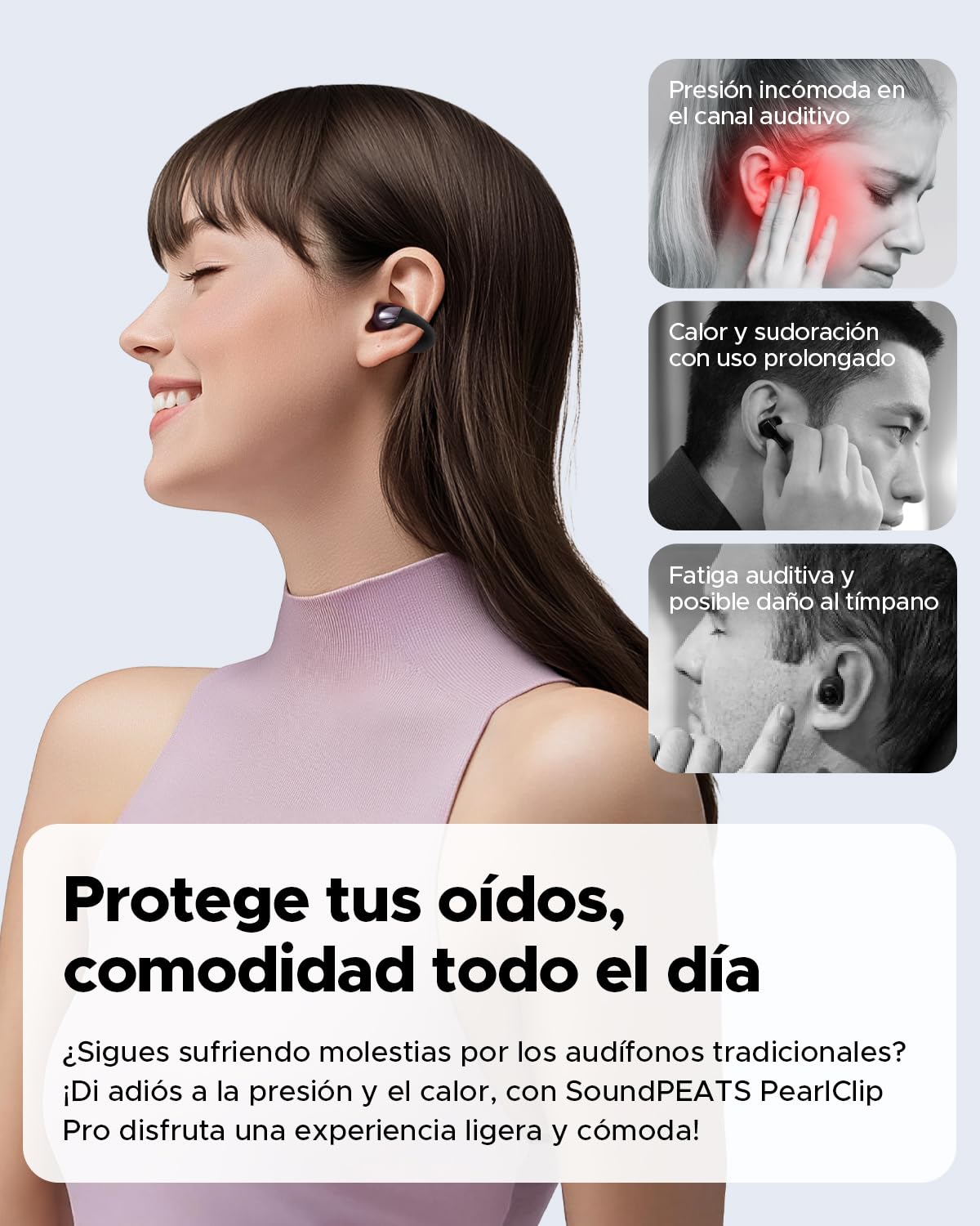 Audífonos Inalámbricos Open-Ear SoundPEATS PearlClip Pro Negro