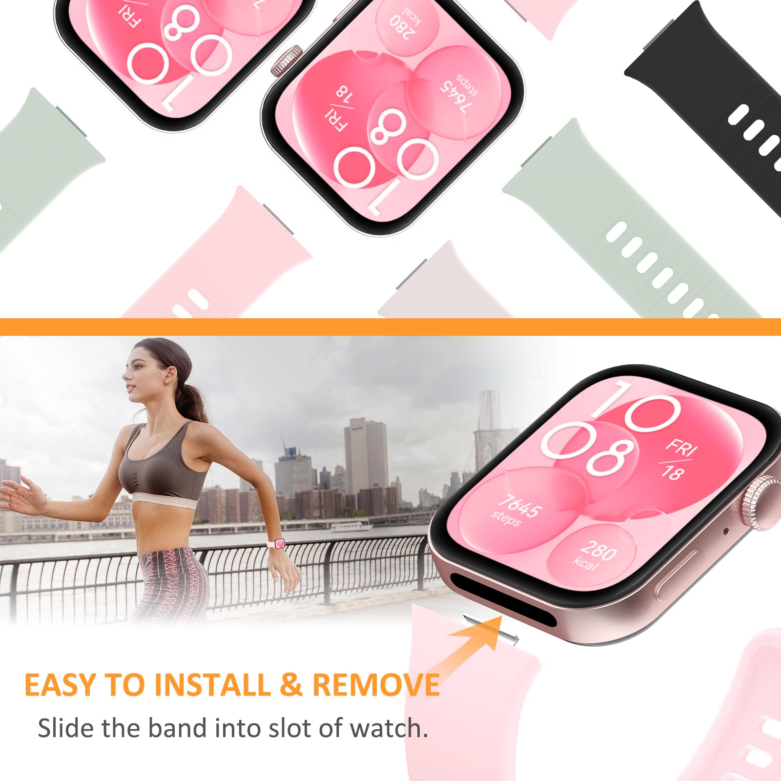 Hianjoo 4 Piezas Correa Compatible con Huawei Watch Fit 4/Fit 4 Pro/Fit 3, Pulsera Banda de Deportes Suave Ajustable Silicona Reemplazo Bracelet Compatible con Huawei Watch Fit 3/4/4 Pro