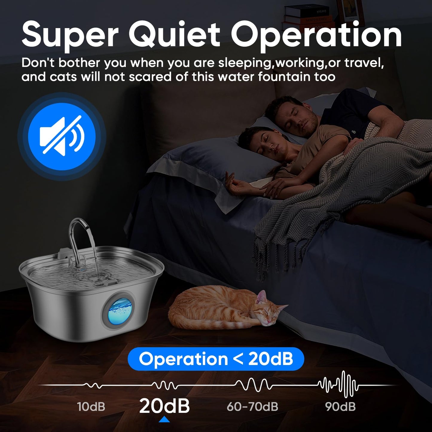Fuente de agua para gatos con ventana de nivel de agua, fuente de agua para mascotas de 110 oz/3.2 l para gatos/perros en el interior, acero inoxidable 304, apta para lavaplatos con bomba de bajo ruido, sistema de filtración