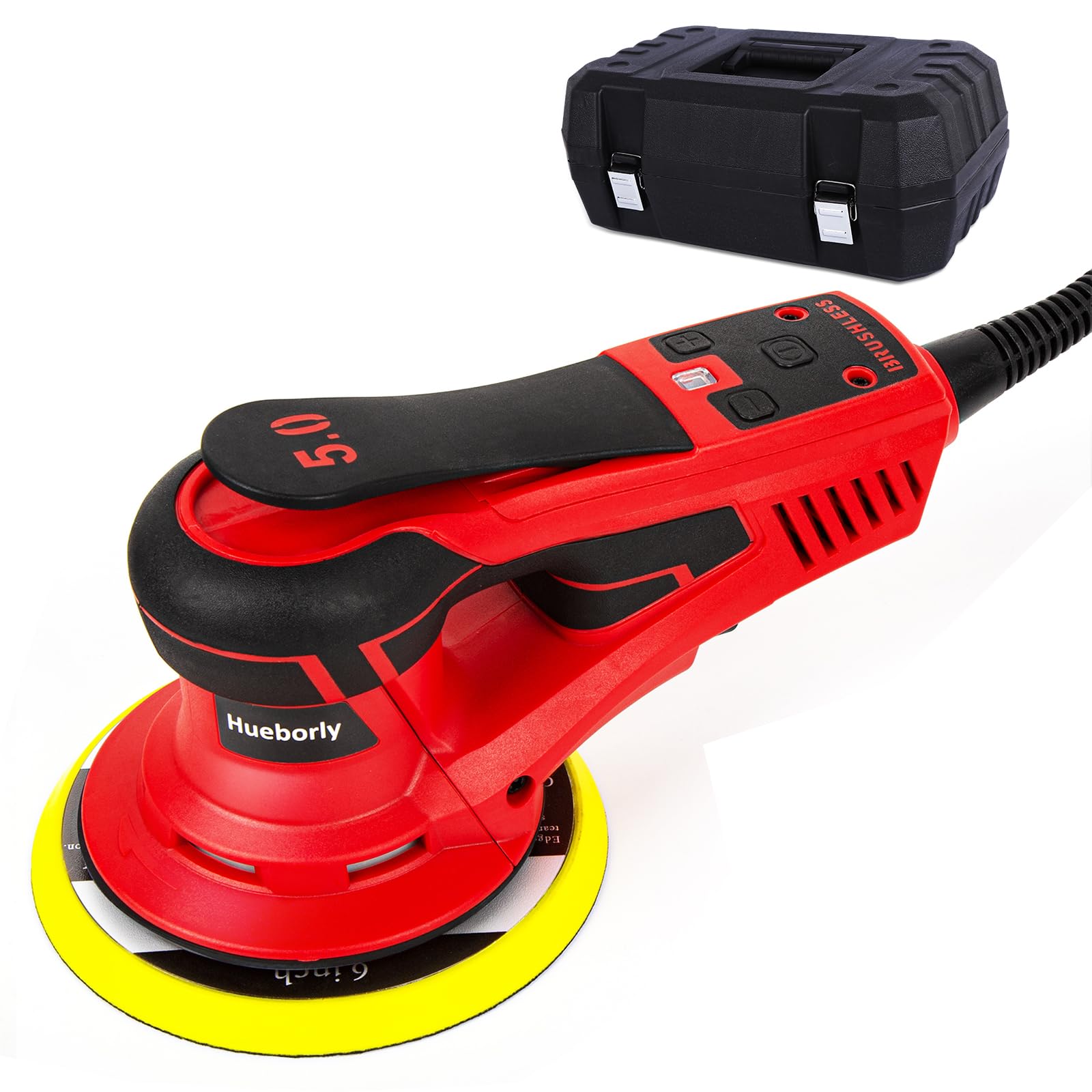 Hueborly Lijadora orbital aleatoria eléctrica, sin escobillas, potente lijadora pulidora de 350 W, herramienta de velocidad variable de 6 pulgadas, 10000 rpm, para lijar paredes y madera, eliminación