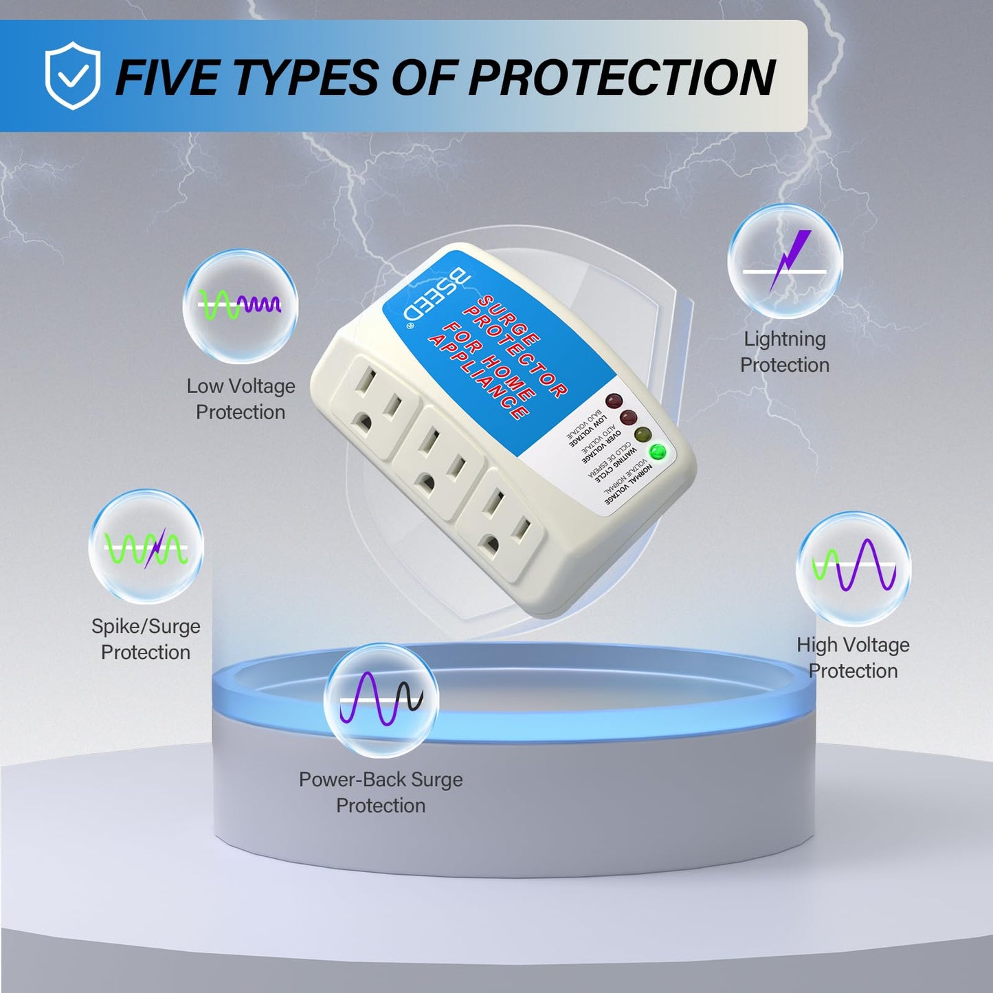 BSEED Enchufe de Aparato Electrodoméstico Protectores contra Sobretensiones Supresor de Potencia Tensión Salida 1 Paqiete