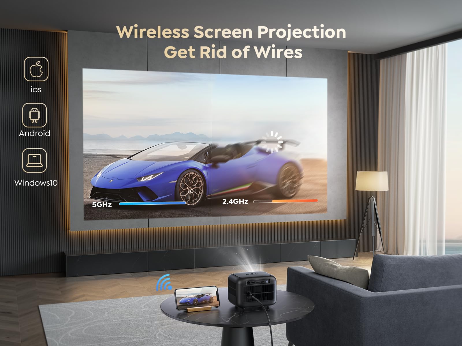 Mini Proyector TOPTRO TR25 WiFi 6 Bluetooth 5.2 1080P FHD Corrección Eléctrica ±40°