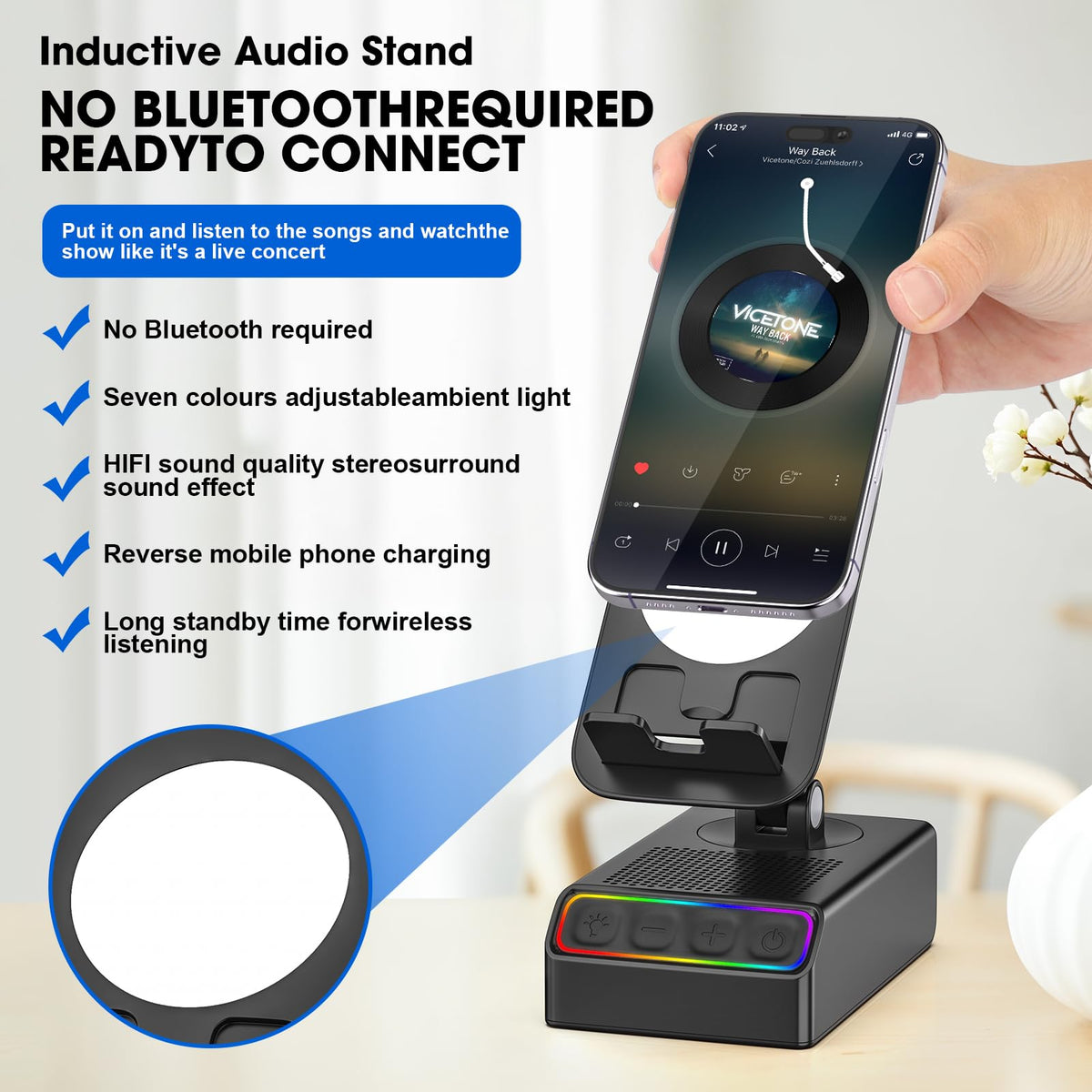Altavoz Bluetooth Enfriliv Colorido con Luz Ambiental 300° Plegable para iPhone Android para Hombre