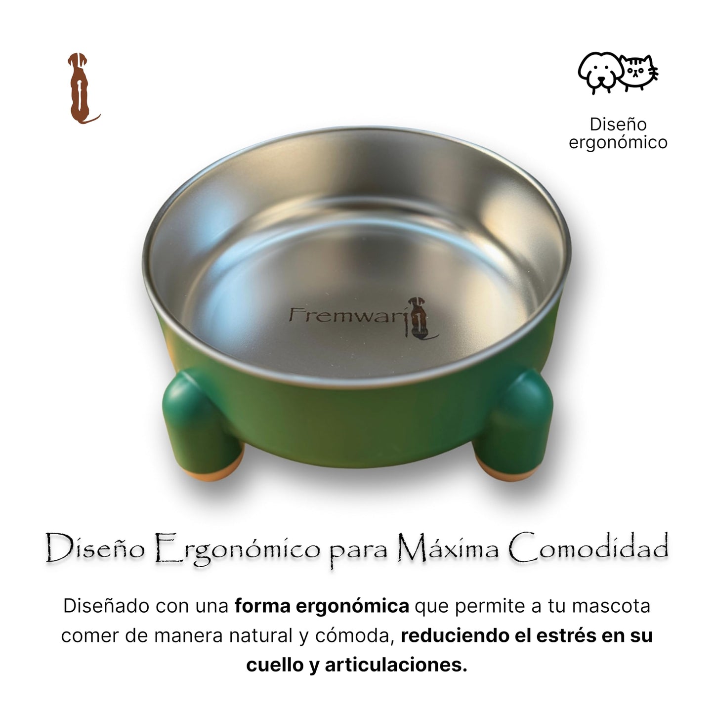 FREMWARI Tazón para Perros y Gatos de Acero Inoxidable, Antideslizante de 4 Puntos, Ergonómico y Duradero, Ideal para Mascotas Pequeñas y Medianas, Fácil de Limpiar y Seguro Verde Azulado
