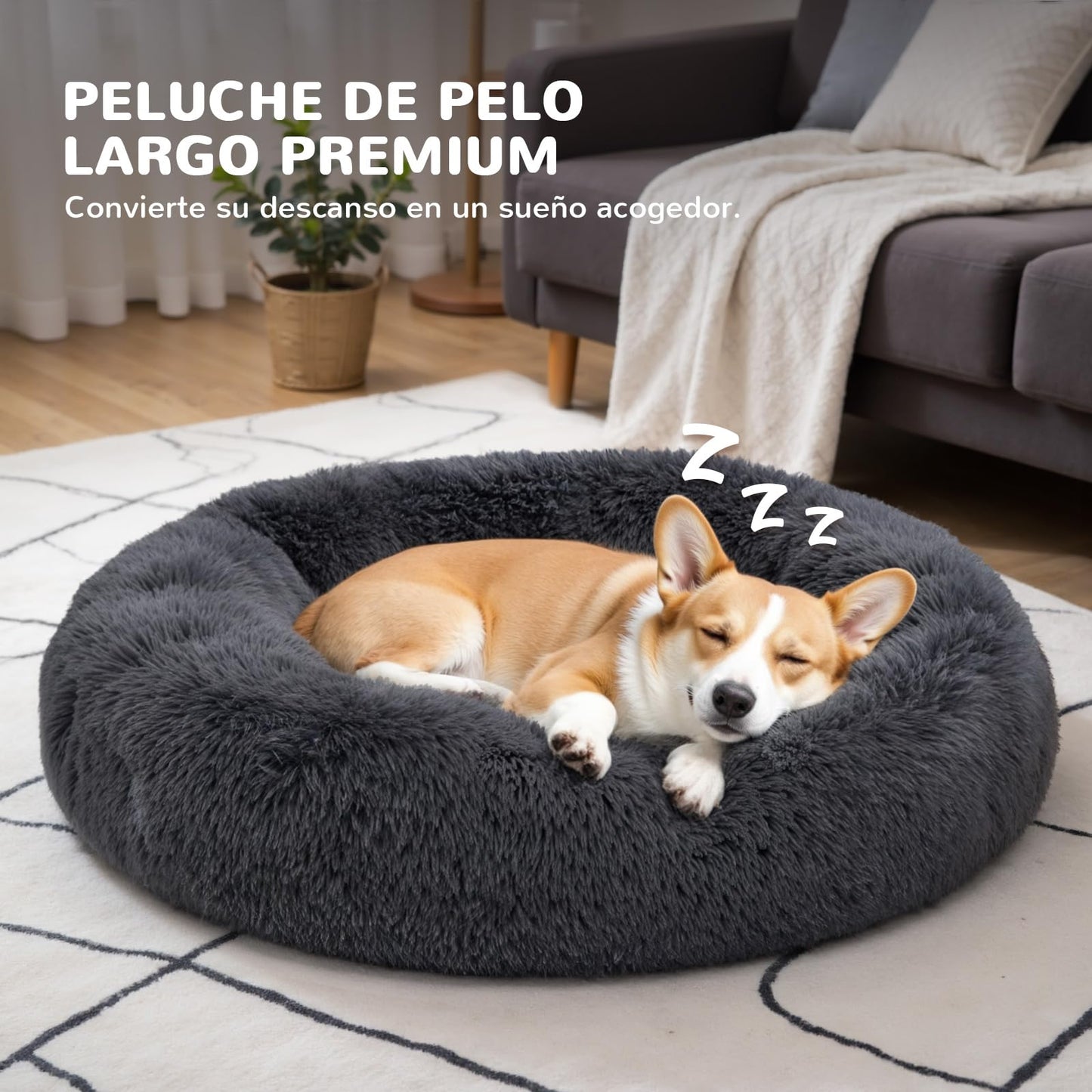 Cama para Perro Spring Blossoms Gris Oscuro Mullida y Antideslizante 80cm
