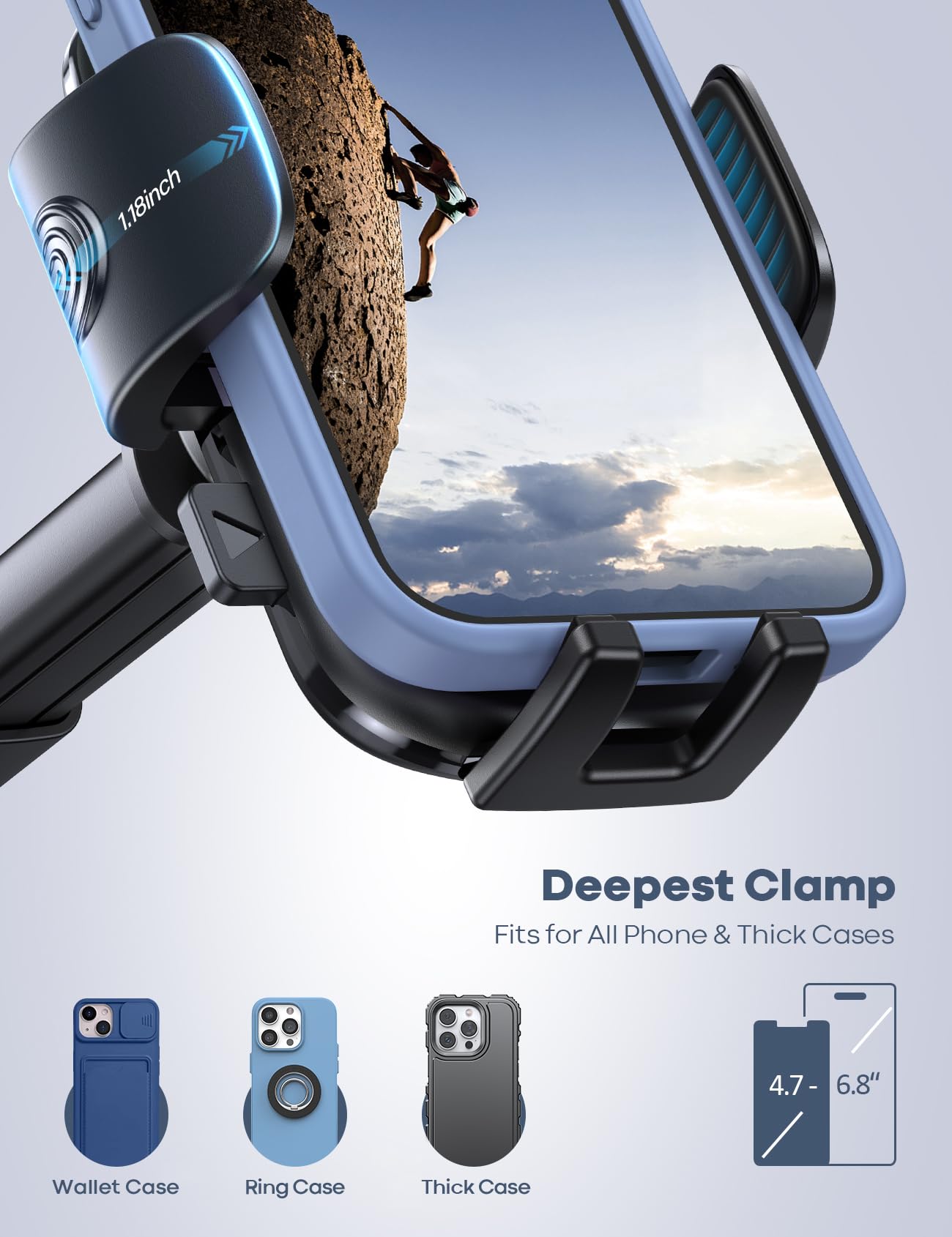 Lamicall Phone Mount for Car - [Succión Ultra 70LBS] Soporte para Celular Automovil Porta Celular para Auto Salpicadero, Reutilizable, Liberación Rápida, Compatible con Todos Celular, iPhone, Samsung