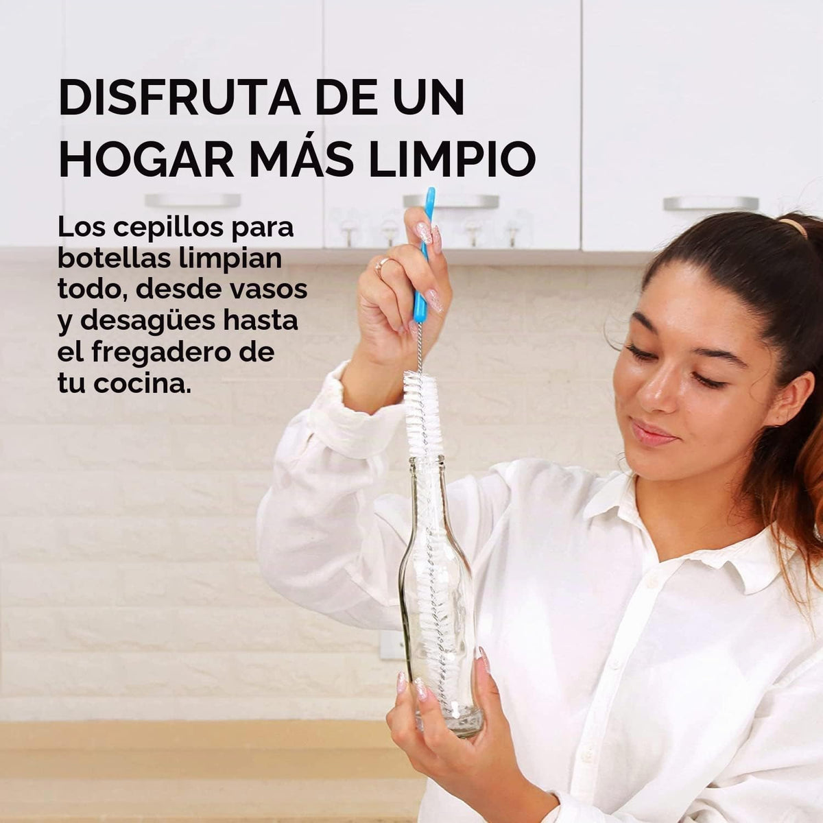 Turbo - Juego de 5 cepillos para botellas de microfibra, para limpiar biberones, botellas de agua, vasos, decantadores de vino, frasco, bong, limpiador de jarrones, un cepillo para polvo limpiador de