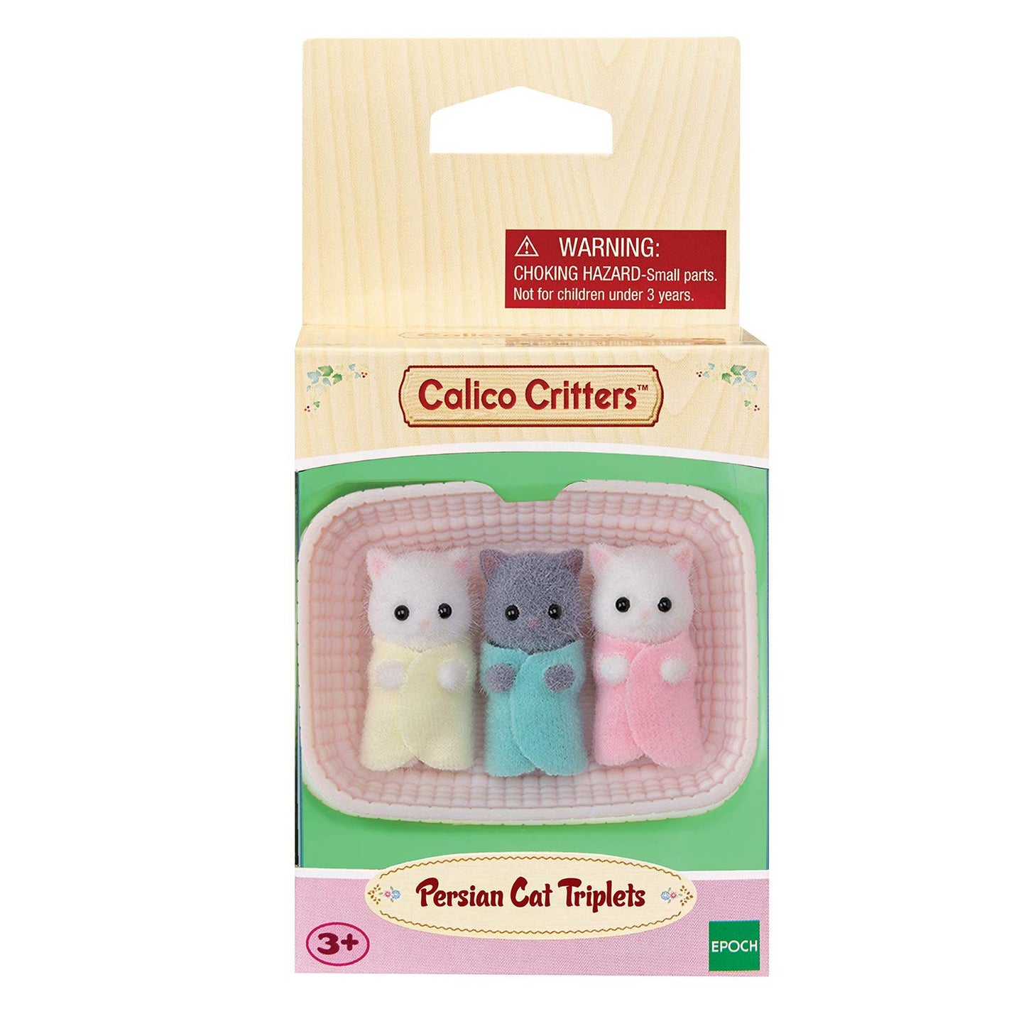 Calico Critters - Trillizos de Gato Persa, muñecos, Figuras de casa de muñecas, Juguetes coleccionables; Figuras y Accesorios de Cuna incluidos
