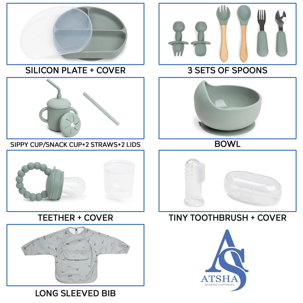 Juego de alimentación de bebé de silicona, 19 piezas de suministros de destete LED para bebé, incluye plato de silicona para bebé con cubierta, taza para beber, 3 juegos de tenedores, tetter de