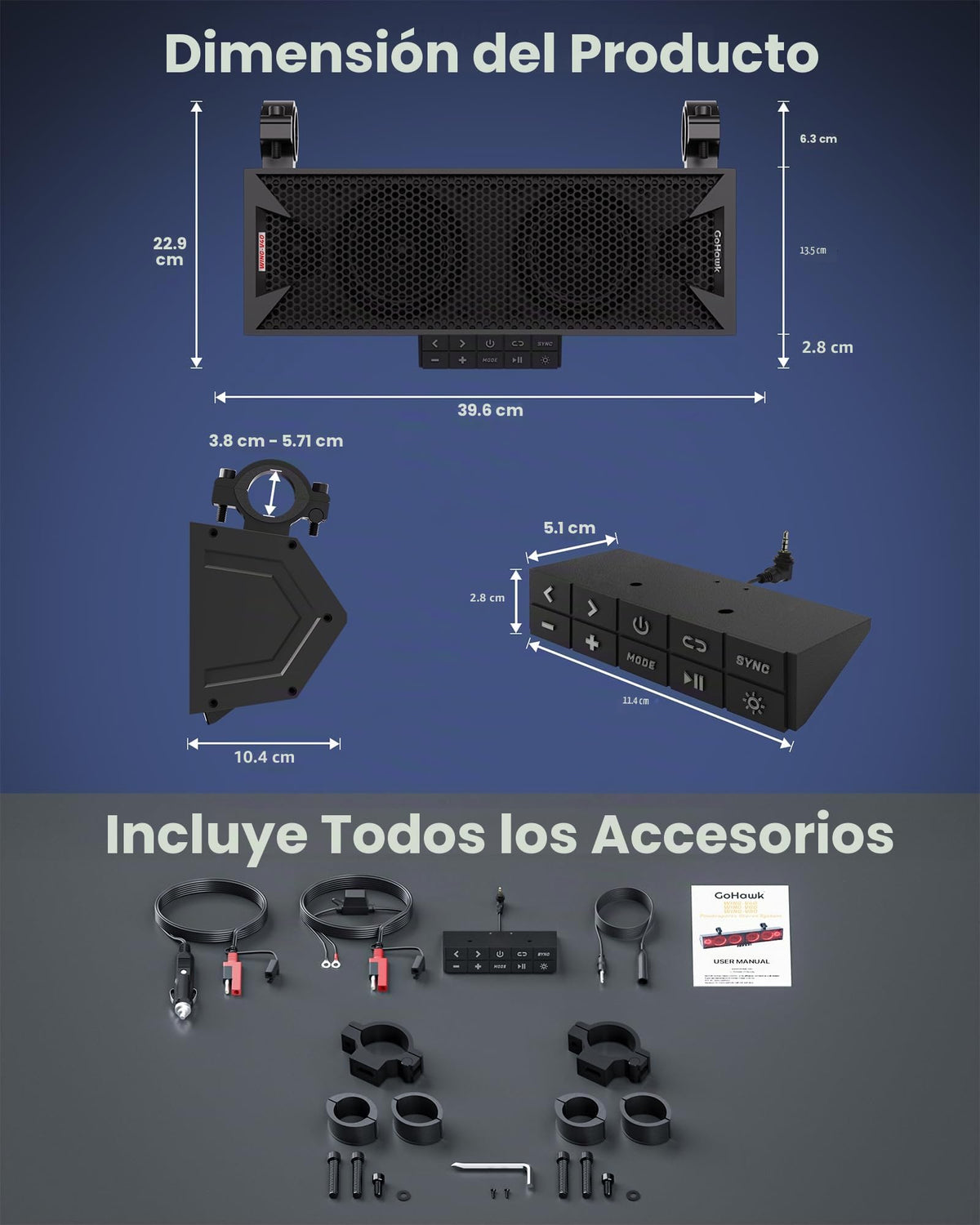 Barra de Sonido GoHawk Negra con Luces RGB e Impermeable IP66 para UTV y ATV Compatible con Polaris