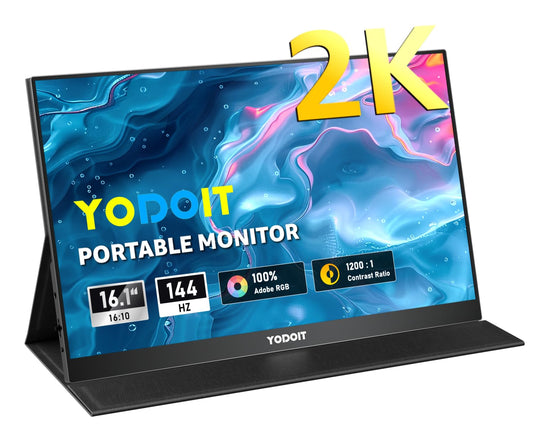 Yodoit Monitor Portátil 120 Hz 16 Pulgadas 2.5K, UHD Pantalla IPS 2560 x 1600 QHD con Puerto USB Tipo C y Altavoces Integrados Compatible con PC, Ordenador portátil, MacBook