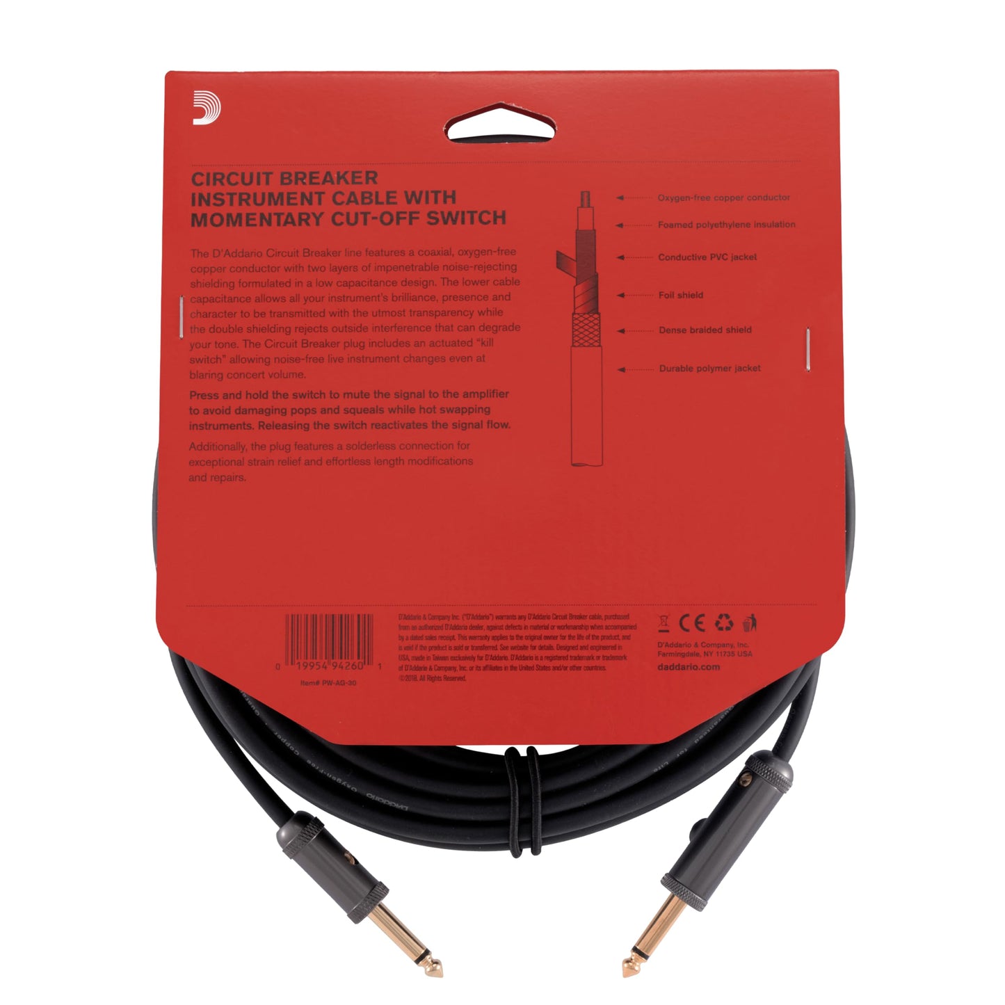Cable de instrumento profesional | 30 pies de longitud | Audio de alta calidad | Construcción duradera | Accesorios para guitarra | Equipo de música | Cables de instrumentos - Planet Waves PW-AG-30