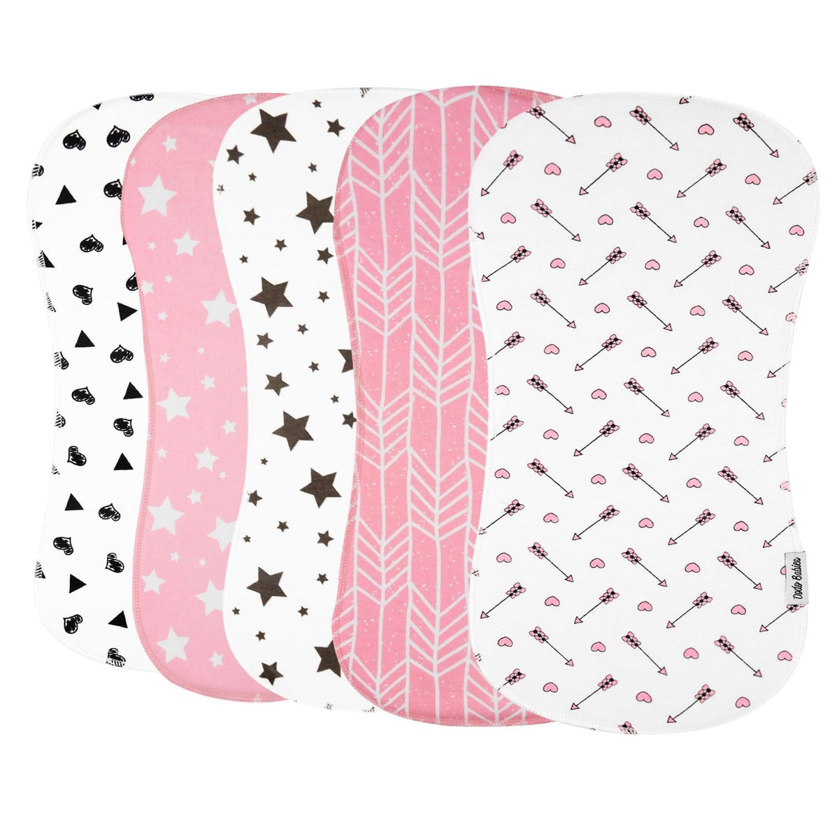 Baby Burp Cloths Pack of 5 by Dodo Babies + 2 Pacifier Clips + Pacifier Case Premium Quality For Girls Soft and Absorbent Excellent Baby Shower/Registry Gift