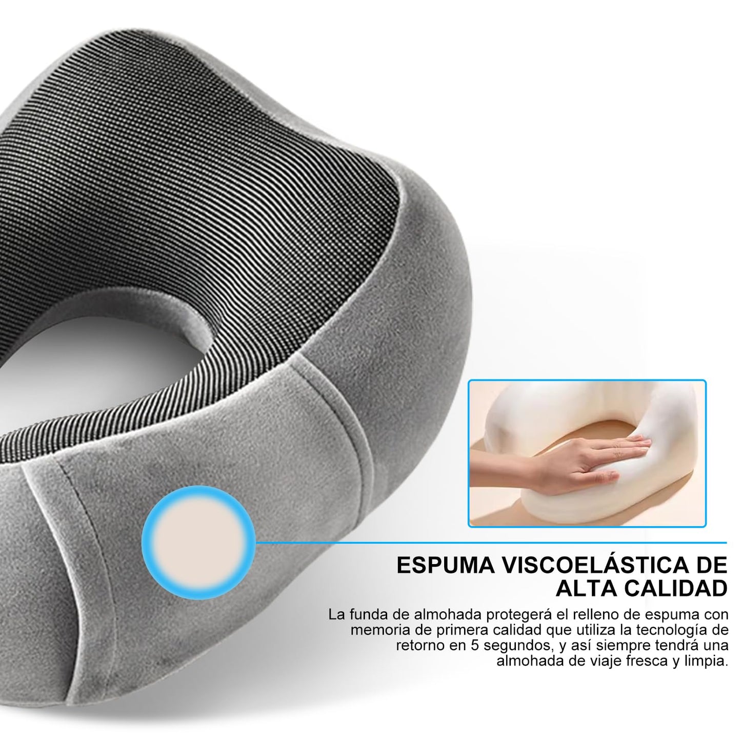 Jasonwell Almohada de Viaje Cuello - Almohada de Viaje para Cuello Portátil de Espuma de Memoria con Máscara de Ojos 3D Tapones para los oídos y Bolsa Soporte de Cuello para Avión Oficina (Gris claro)